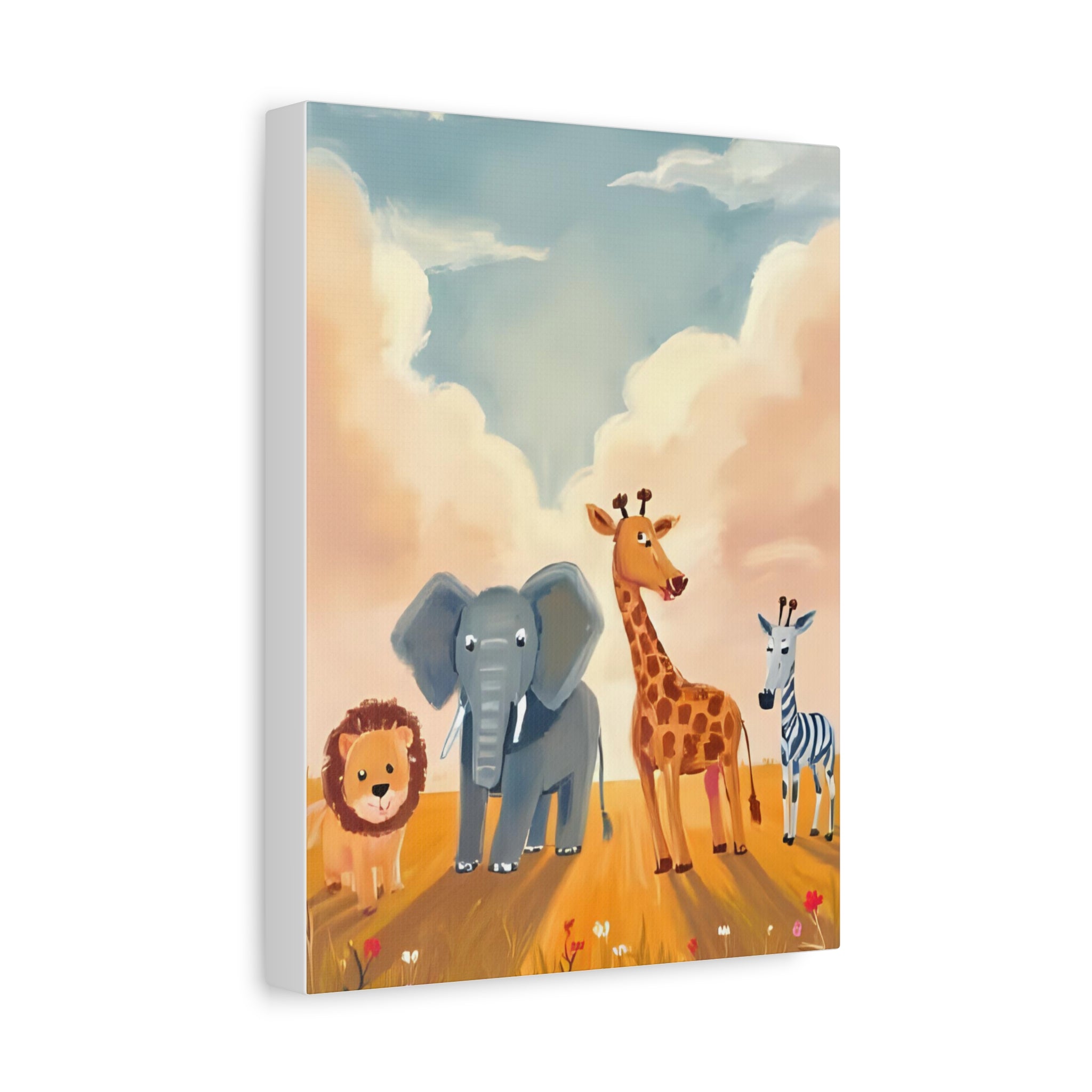 Cute Animal Kids Canvas Art, Safari Nursery Wall Decor, Safari Theme Print, Baby Shower Gift, Playroom Decoration - Katoon kid