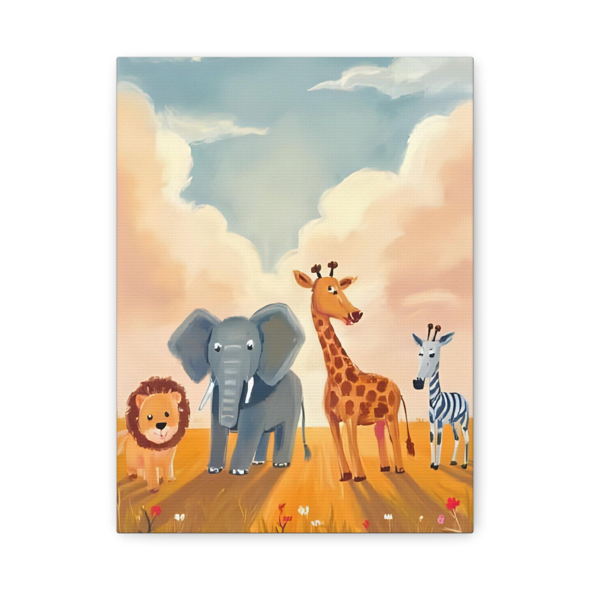 Cute Animal Kids Canvas Art, Safari Nursery Wall Decor, Safari Theme Print, Baby Shower Gift, Playroom Decoration - Katoon kid