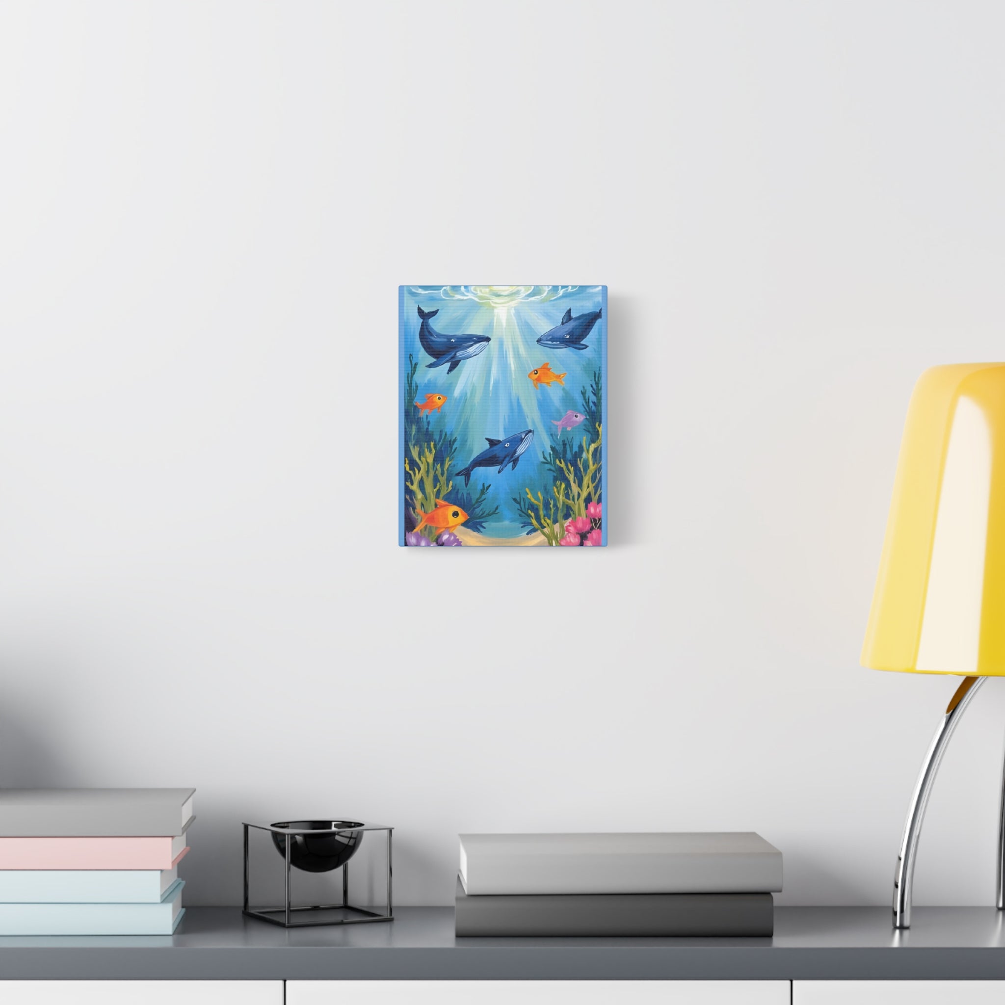 Baby shark Canvas Art, Underwater Landscape Home Decor, Ocean Wall Art, Marine Life, Gift for Sea Lovers, Beach House Decor - Katoon kid
