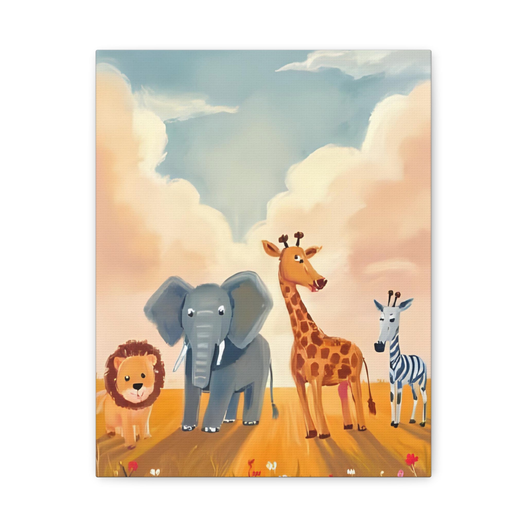 Cute Animal Kids Canvas Art, Safari Nursery Wall Decor, Safari Theme Print, Baby Shower Gift, Playroom Decoration - Katoon kid