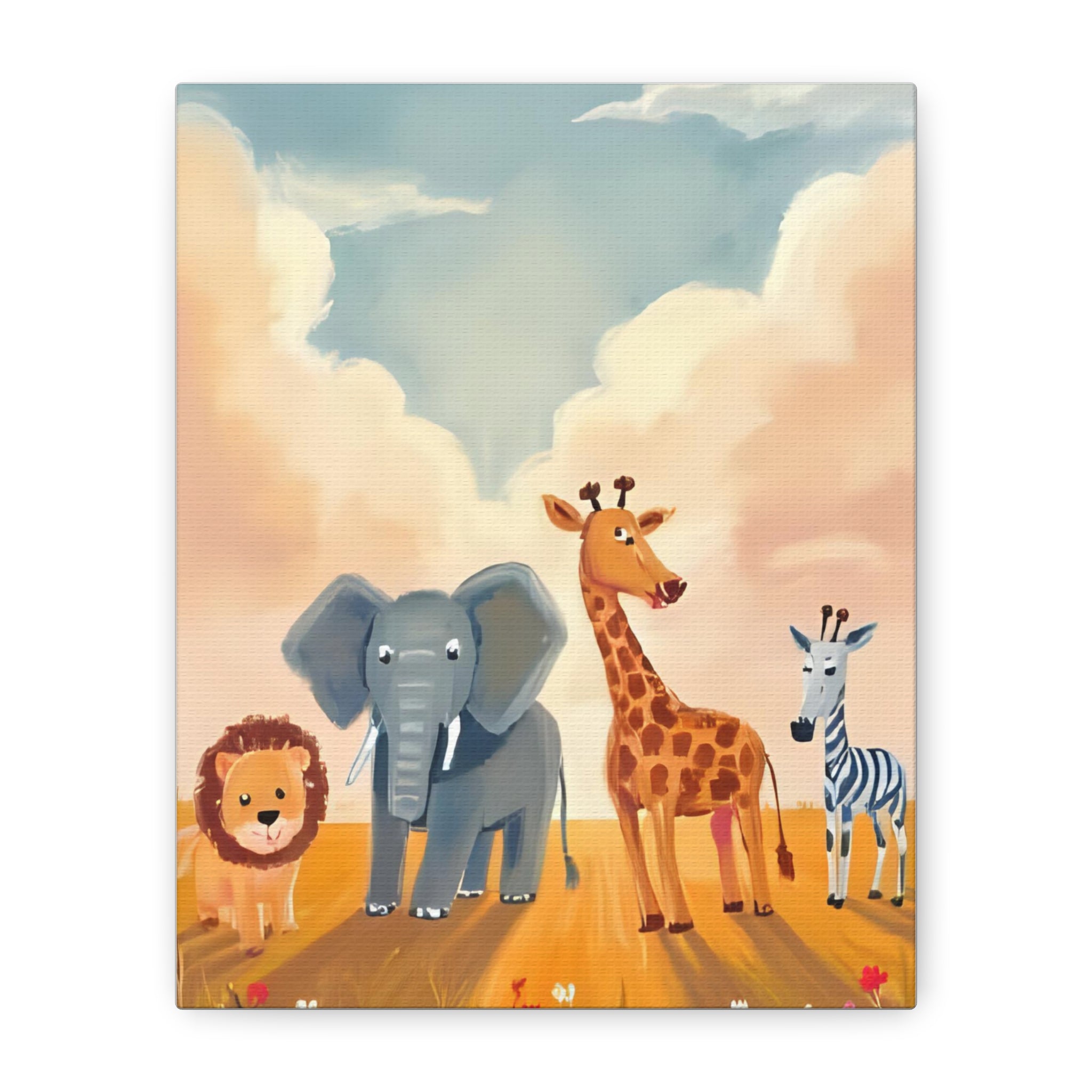 Cute Animal Kids Canvas Art, Safari Nursery Wall Decor, Safari Theme Print, Baby Shower Gift, Playroom Decoration - Katoon kid