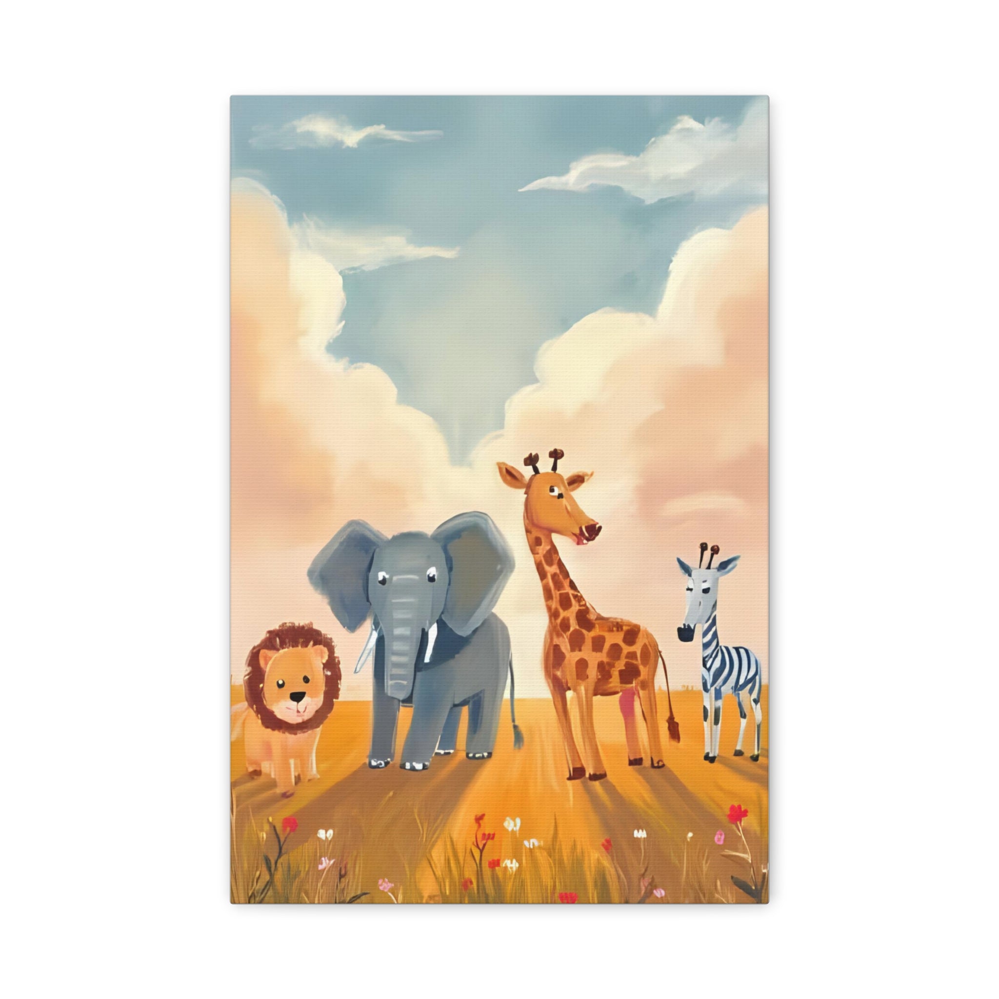 Cute Animal Kids Canvas Art, Safari Nursery Wall Decor, Safari Theme Print, Baby Shower Gift, Playroom Decoration - Katoon kid