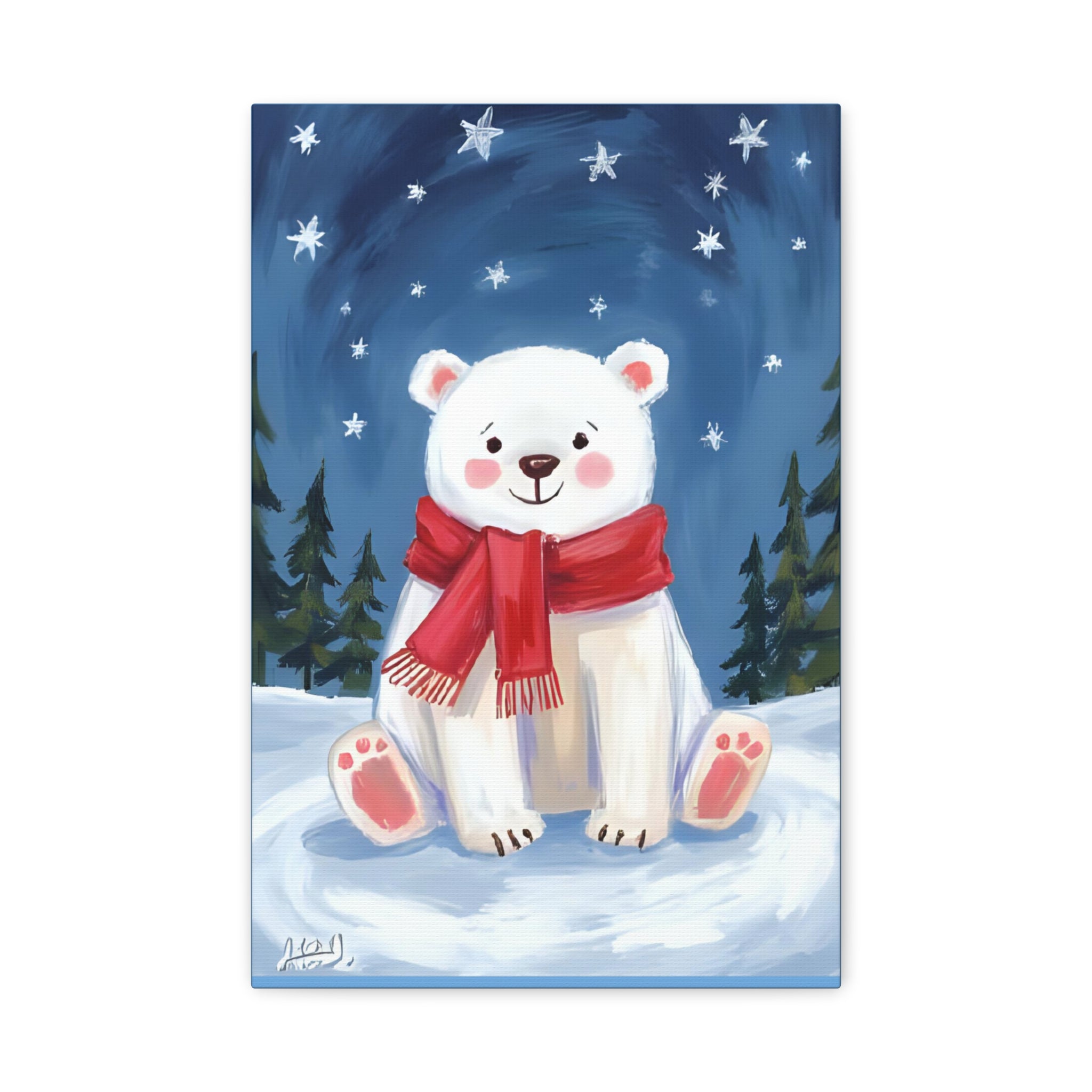 Polar bear winter painting, kids room art Canvas, wall decor. - Katoon kid 