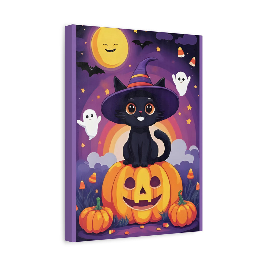 Halloween Cat Canvas Art, Cute Black Cat Wall Decor, Spooky Home Decoration, Fall Artwork, Trick or Treat Gift - Katoon kid 
