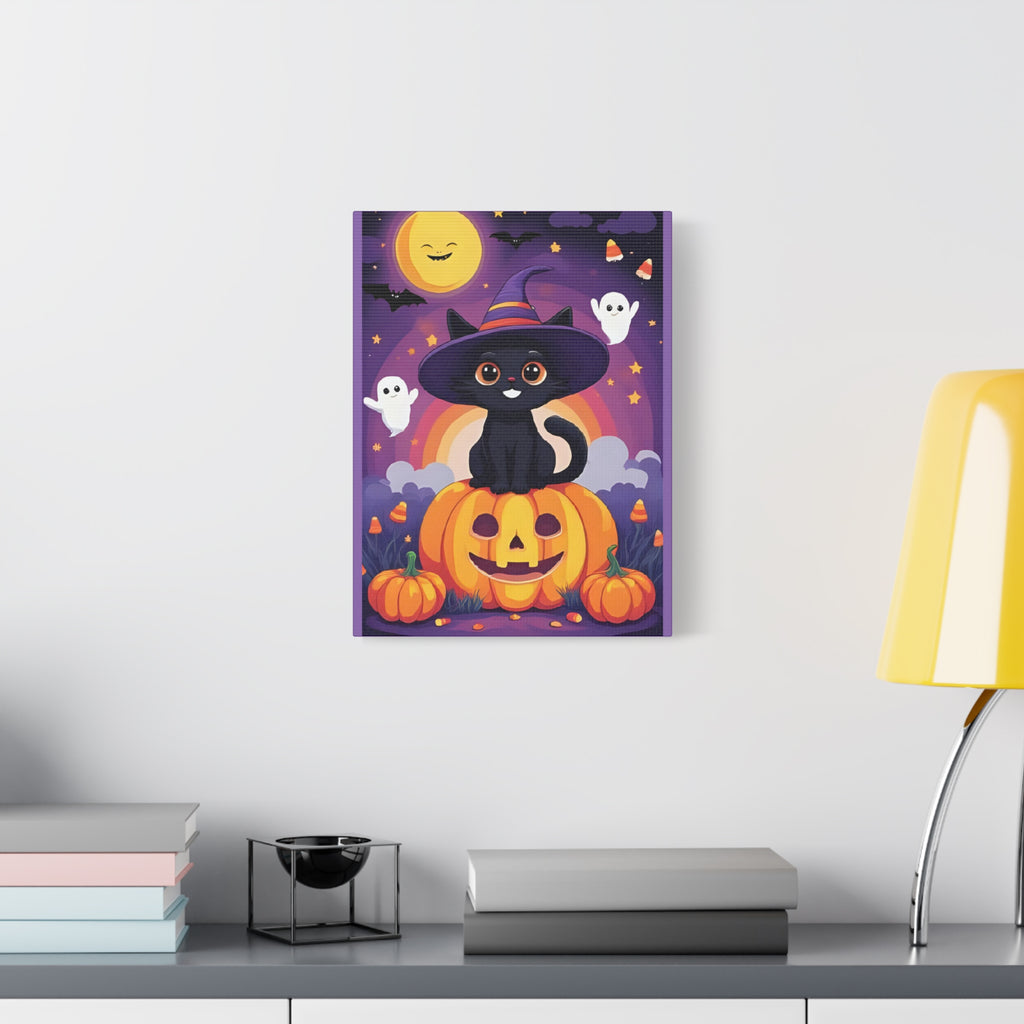 Halloween Cat Canvas Art, Cute Black Cat Wall Decor, Spooky Home Decoration, Fall Artwork, Trick or Treat Gift - Katoon kid 