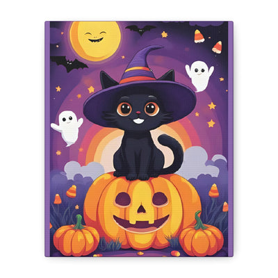 Halloween Cat Canvas Art, Cute Black Cat Wall Decor, Spooky Home Decoration, Fall Artwork, Trick or Treat Gift - Katoon kid 