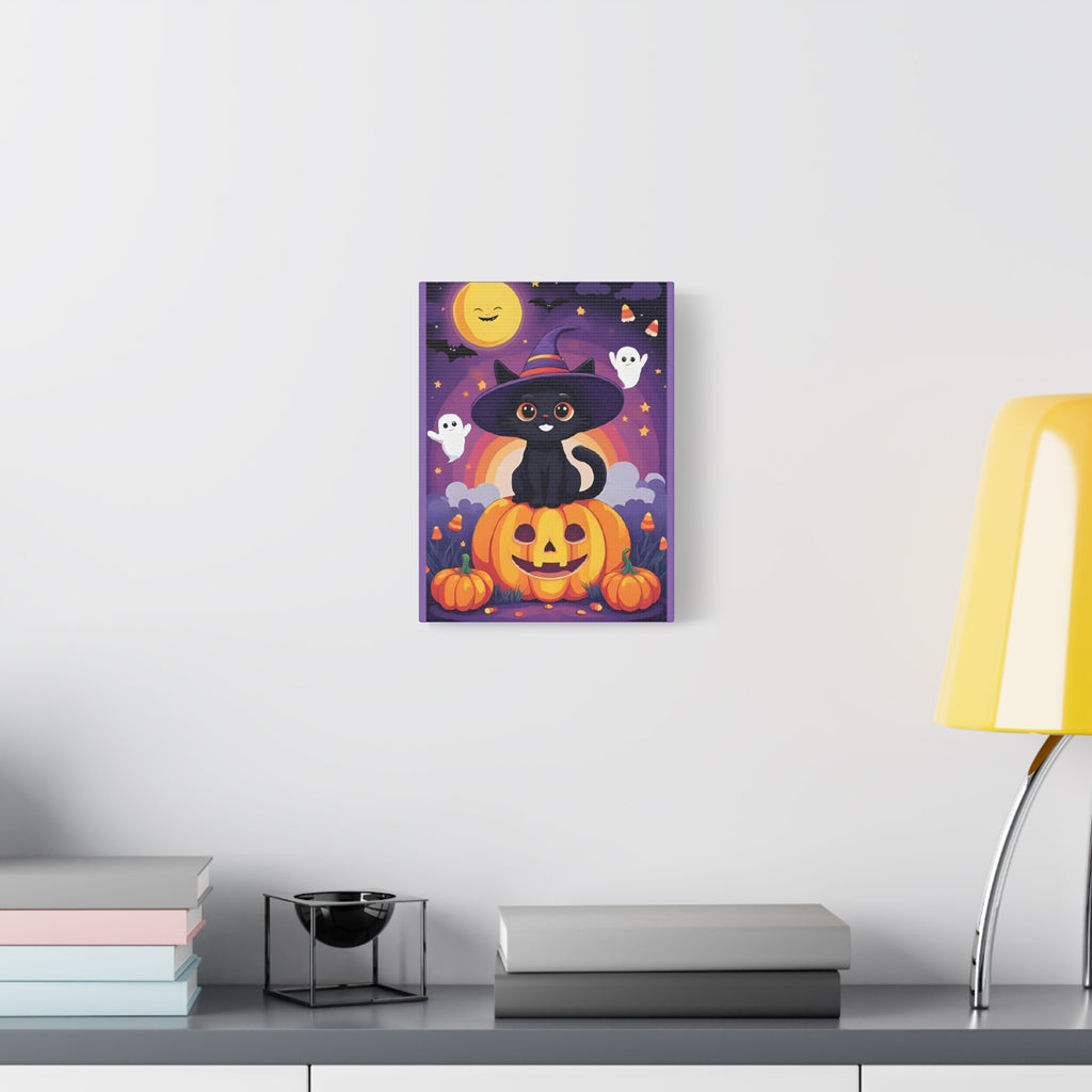 Halloween Cat Canvas Art, Cute Black Cat Wall Decor, Spooky Home Decoration, Fall Artwork, Trick or Treat Gift - Katoon kid 