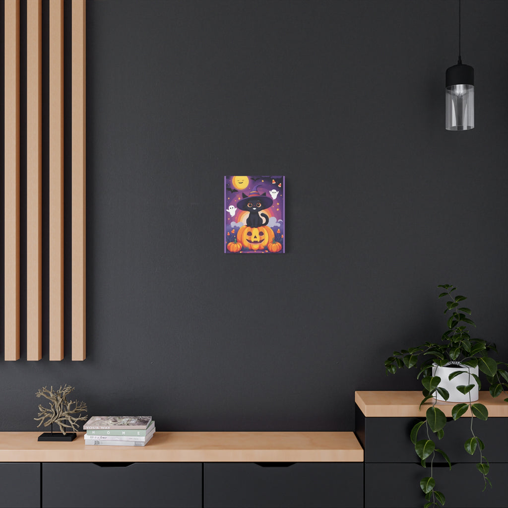 Halloween Cat Canvas Art, Cute Black Cat Wall Decor, Spooky Home Decoration, Fall Artwork, Trick or Treat Gift - Katoon kid 