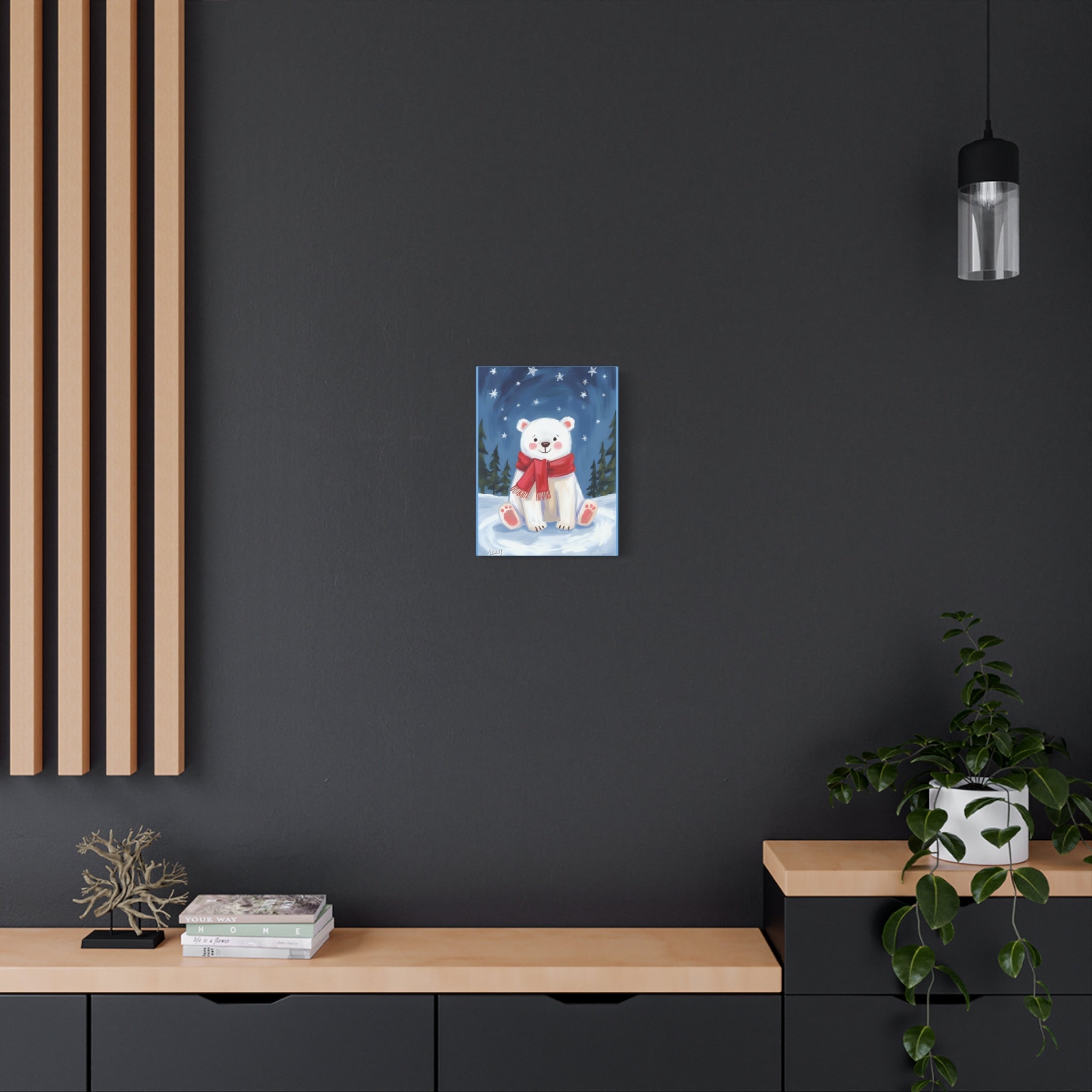 Polar bear winter painting, kids room art Canvas, wall decor. - Katoon kid 