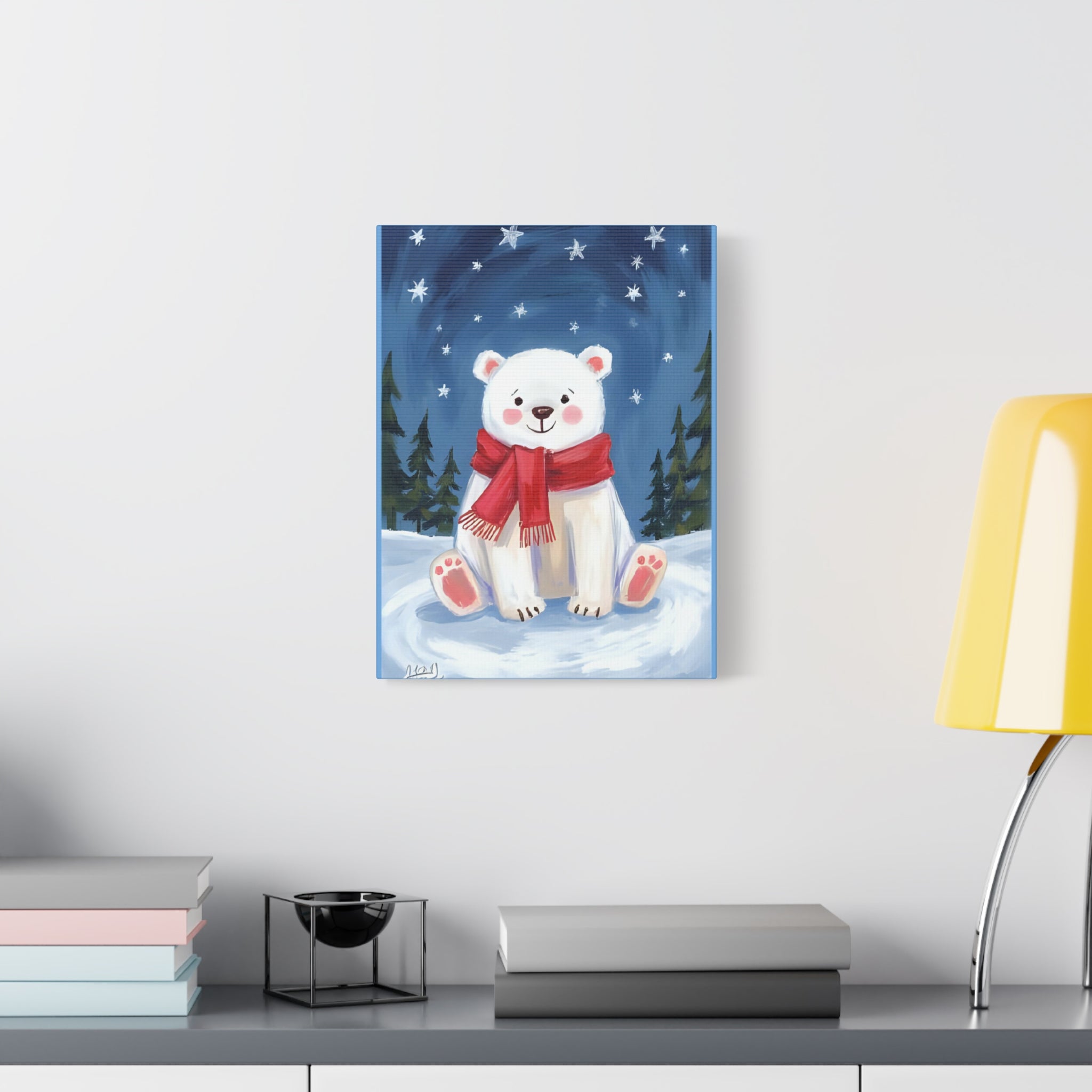Polar bear winter painting, kids room art Canvas, wall decor. - Katoon kid 