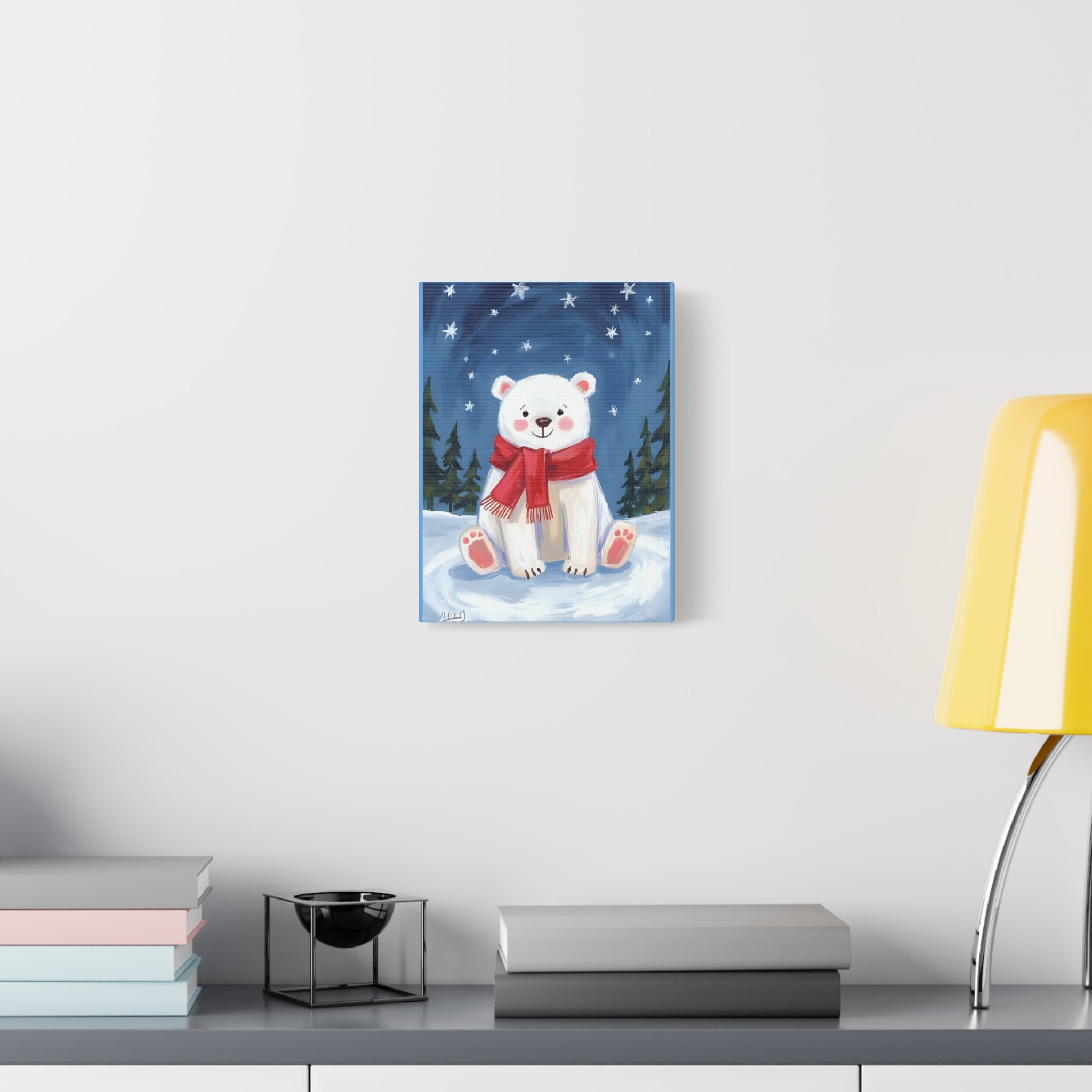 Polar bear winter painting, kids room art Canvas, wall decor. - Katoon kid 
