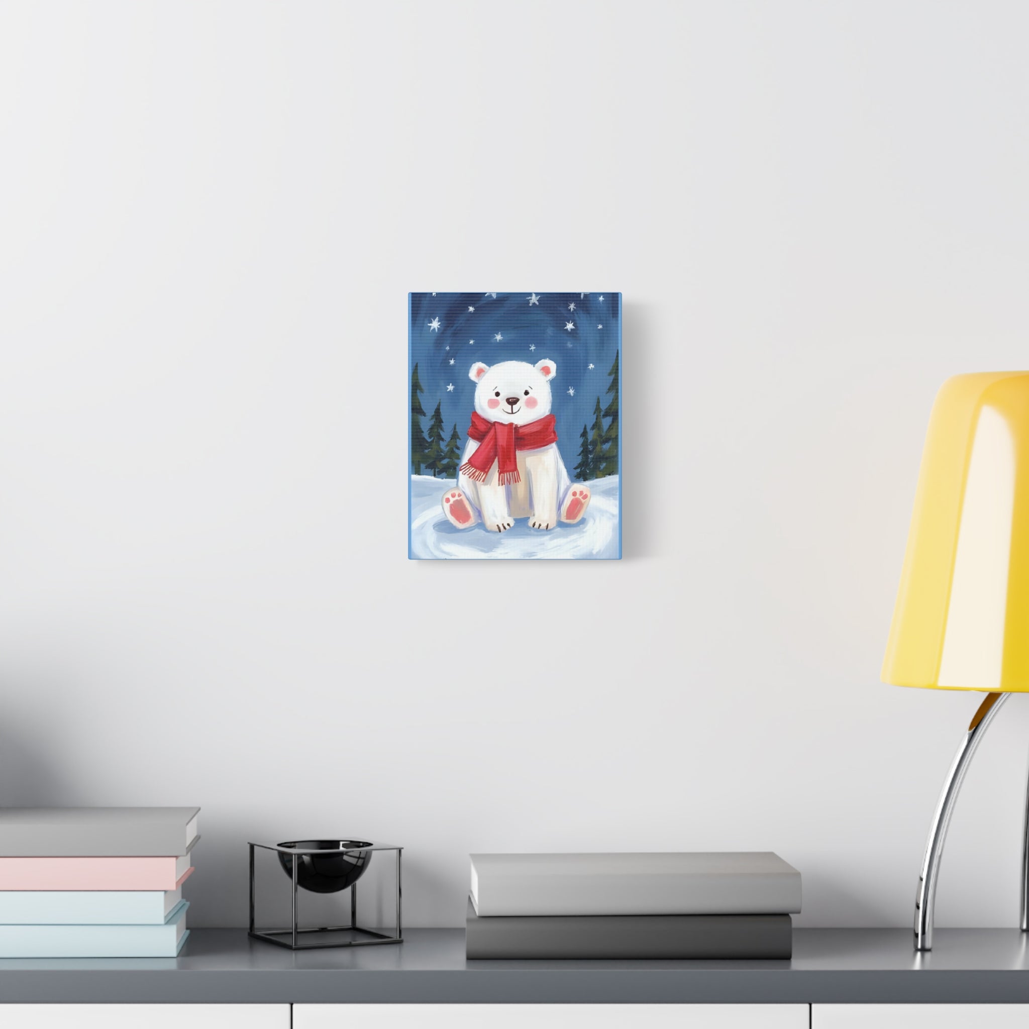 Polar bear winter painting, kids room art Canvas, wall decor. - Katoon kid 