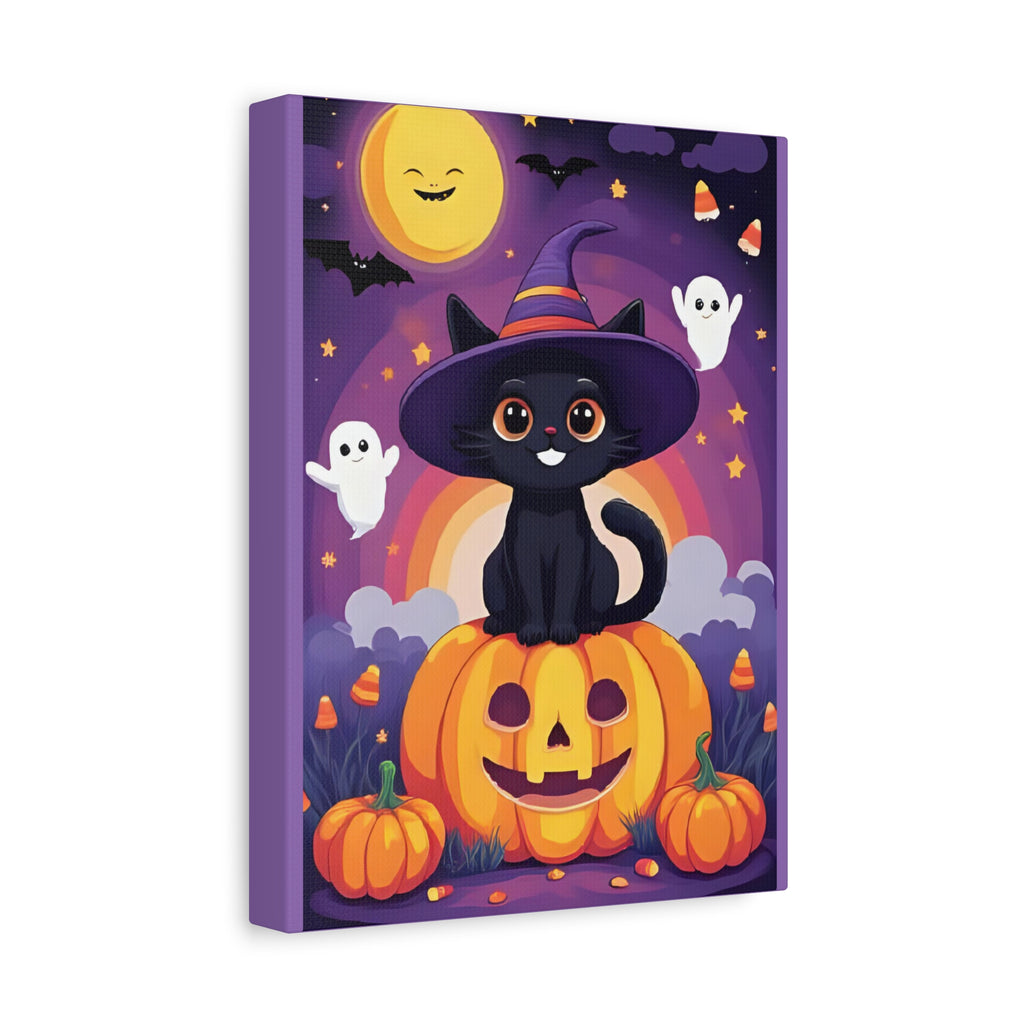 Halloween Cat Canvas Art, Cute Black Cat Wall Decor, Spooky Home Decoration, Fall Artwork, Trick or Treat Gift - Katoon kid 