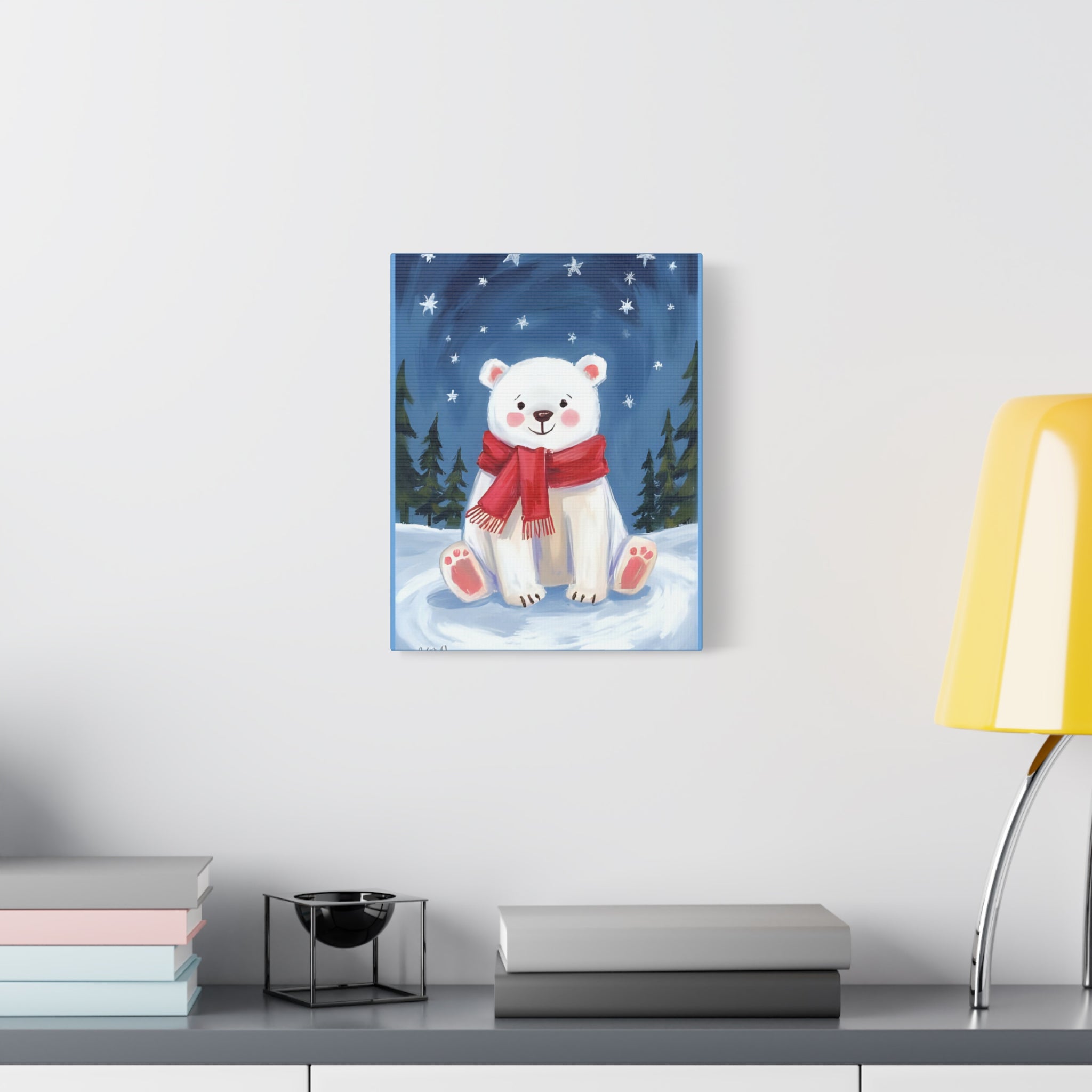 Polar bear winter painting, kids room art Canvas, wall decor. - Katoon kid 
