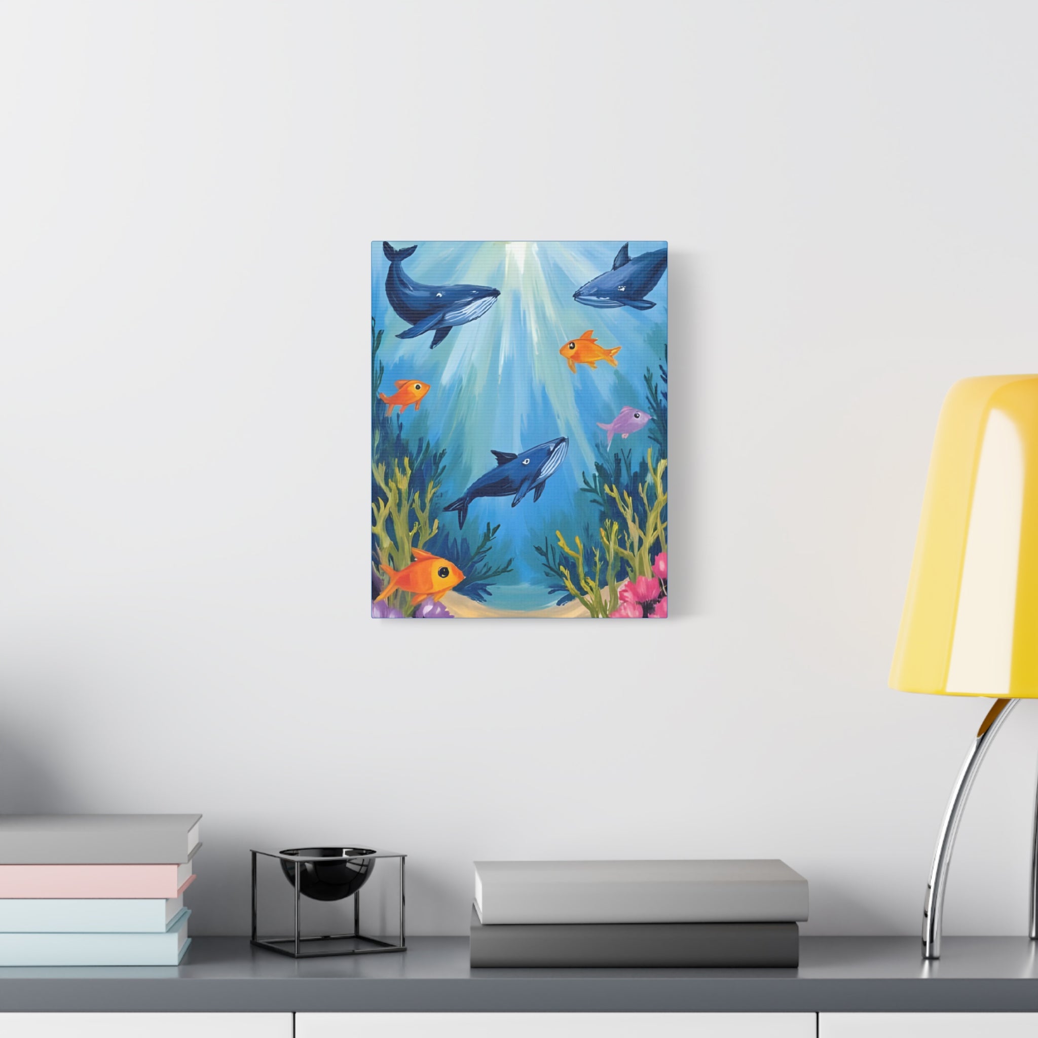 Baby shark Canvas Art, Underwater Landscape Home Decor, Ocean Wall Art, Marine Life, Gift for Sea Lovers, Beach House Decor - Katoon kid 