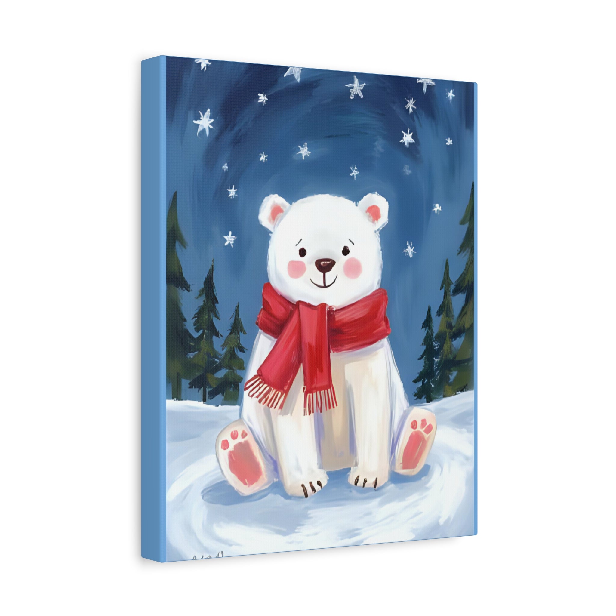 Polar bear winter painting, kids room art Canvas, wall decor. - Katoon kid 