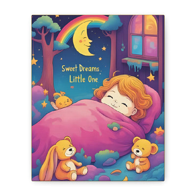 Sweet Dreams Canvas Art, Kids Room Decor, Nursery Wall Art, Baby Shower Gift, Rainbow Bear Print - Katoon kid 