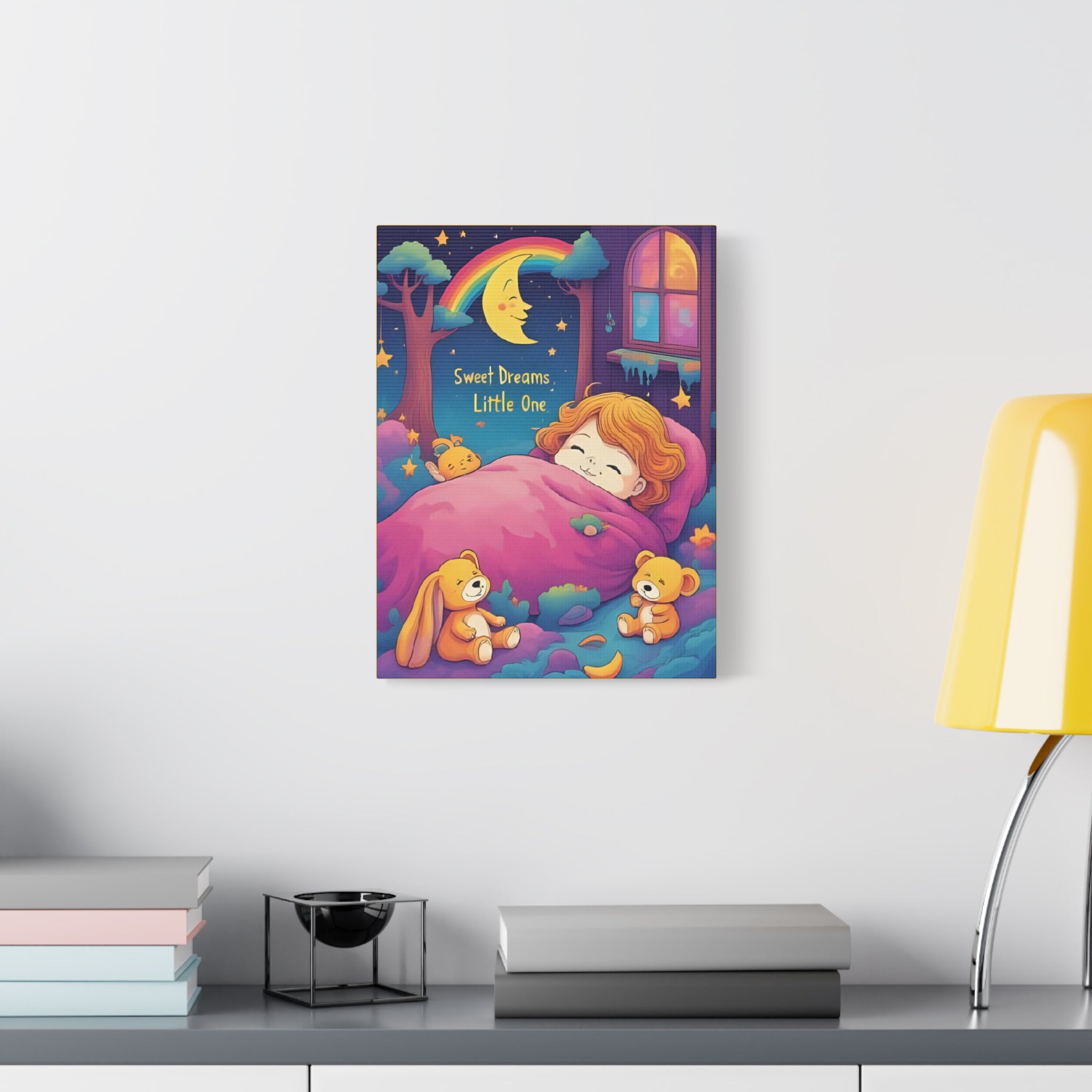 Sweet Dreams Canvas Art, Kids Room Decor, Nursery Wall Art, Baby Shower Gift, Rainbow Bear Print - Katoon kid 