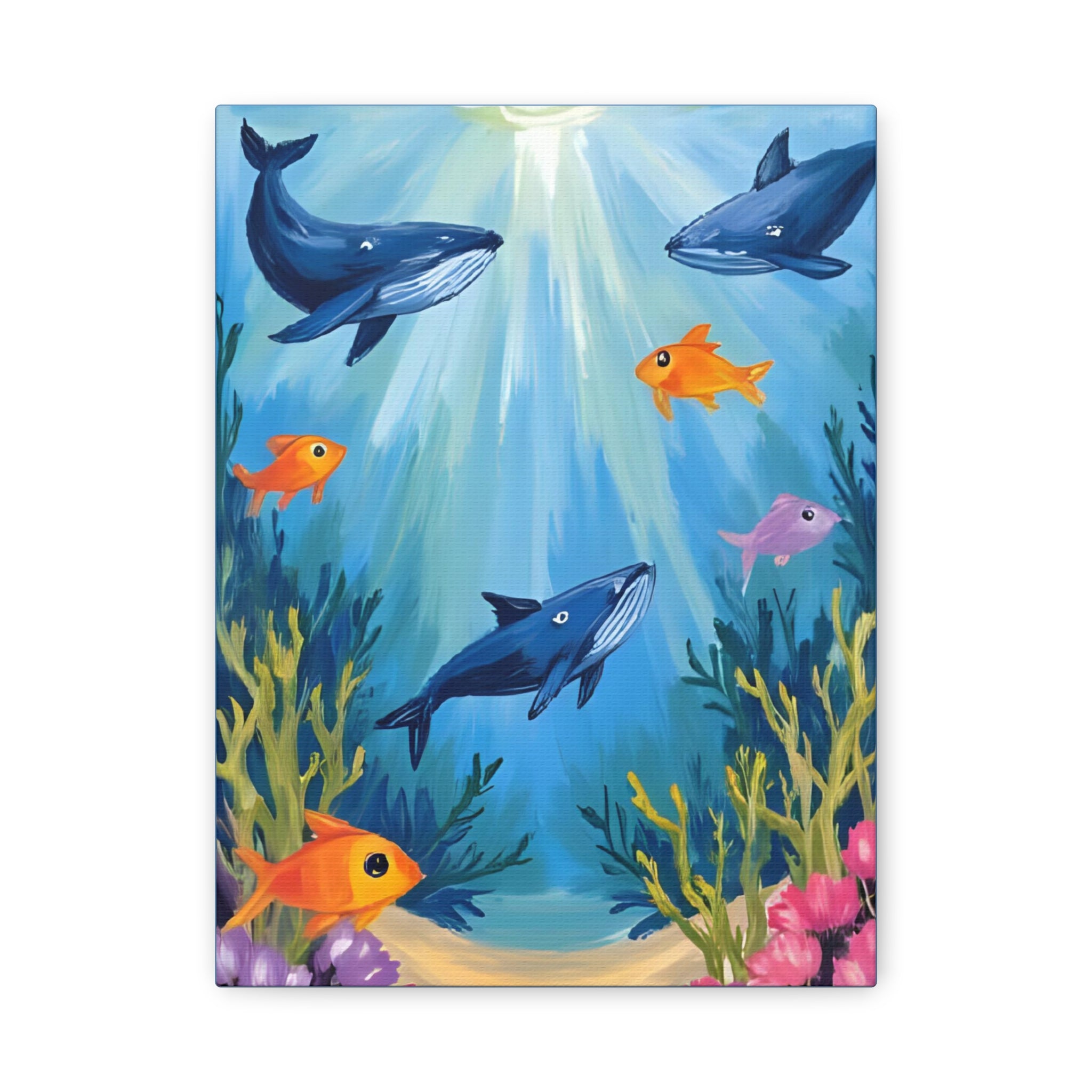 Baby shark Canvas Art, Underwater Landscape Home Decor, Ocean Wall Art, Marine Life, Gift for Sea Lovers, Beach House Decor - Katoon kid 