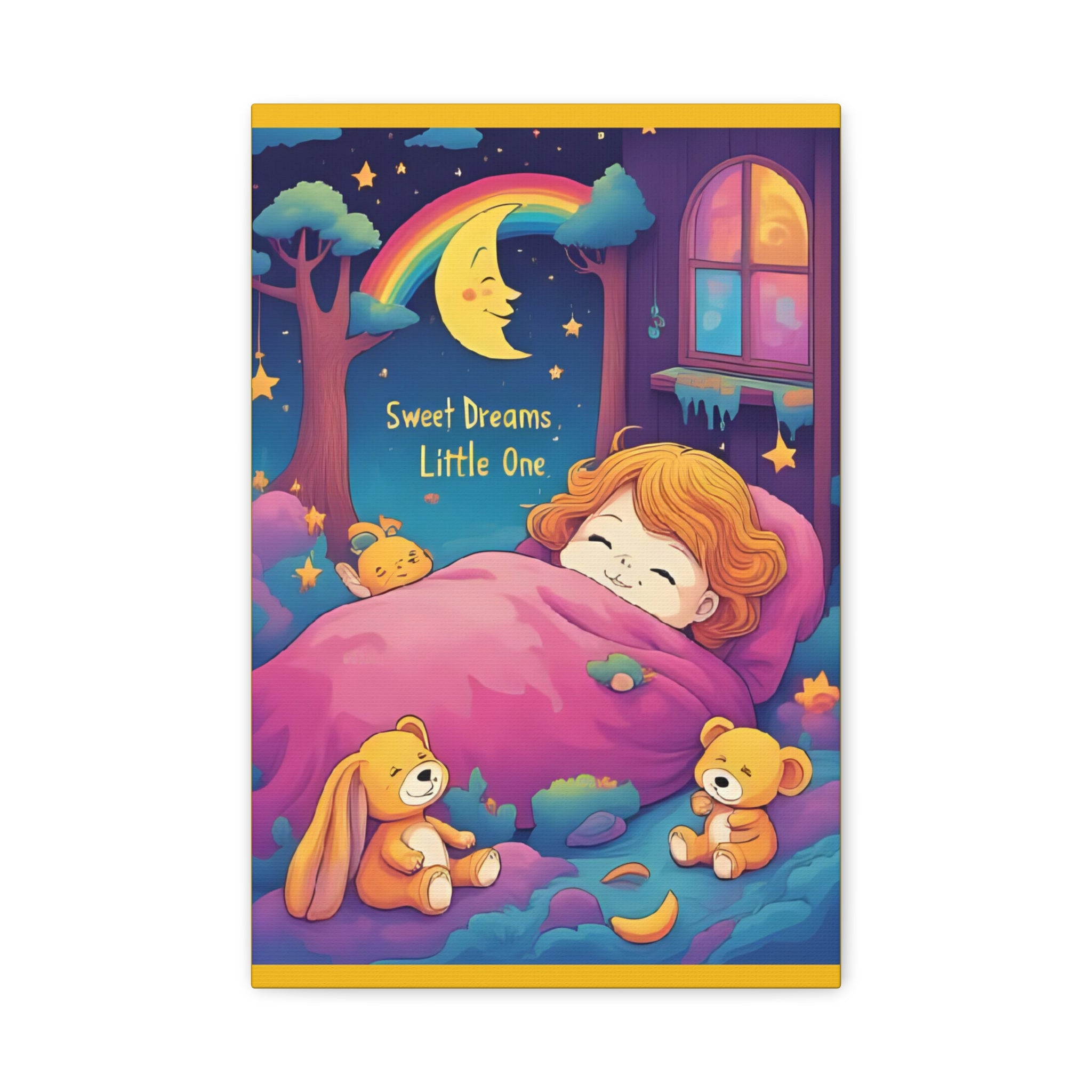 Sweet Dreams Canvas Art, Kids Room Decor, Nursery Wall Art, Baby Shower Gift, Rainbow Bear Print - Katoon kid 