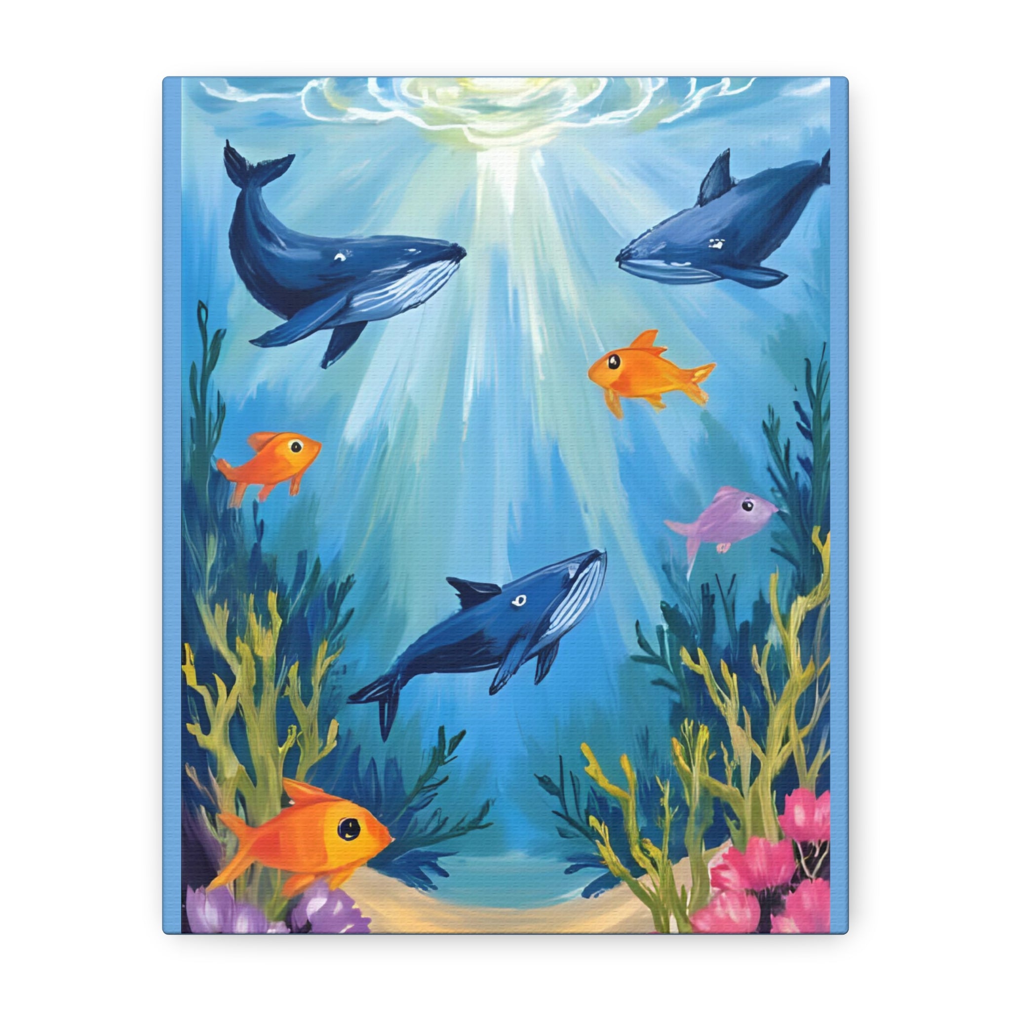 Baby shark Canvas Art, Underwater Landscape Home Decor, Ocean Wall Art, Marine Life, Gift for Sea Lovers, Beach House Decor - Katoon kid 