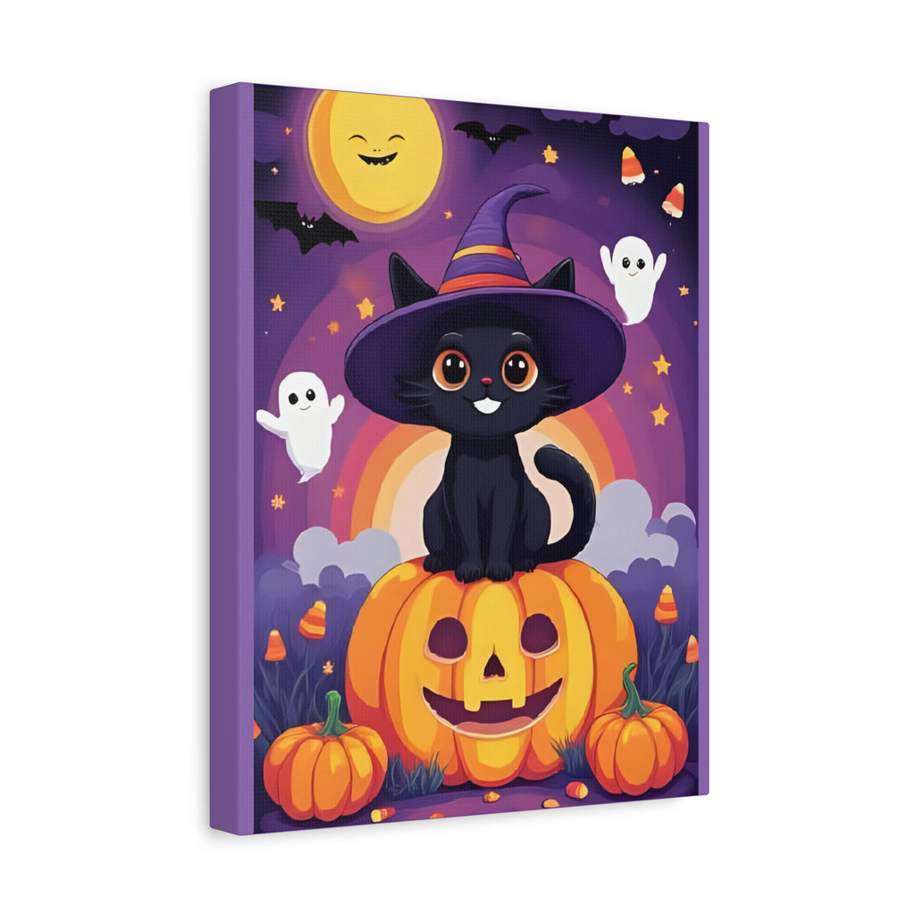Halloween Cat Canvas Art, Cute Black Cat Wall Decor, Spooky Home Decoration, Fall Artwork, Trick or Treat Gift - Katoon kid 