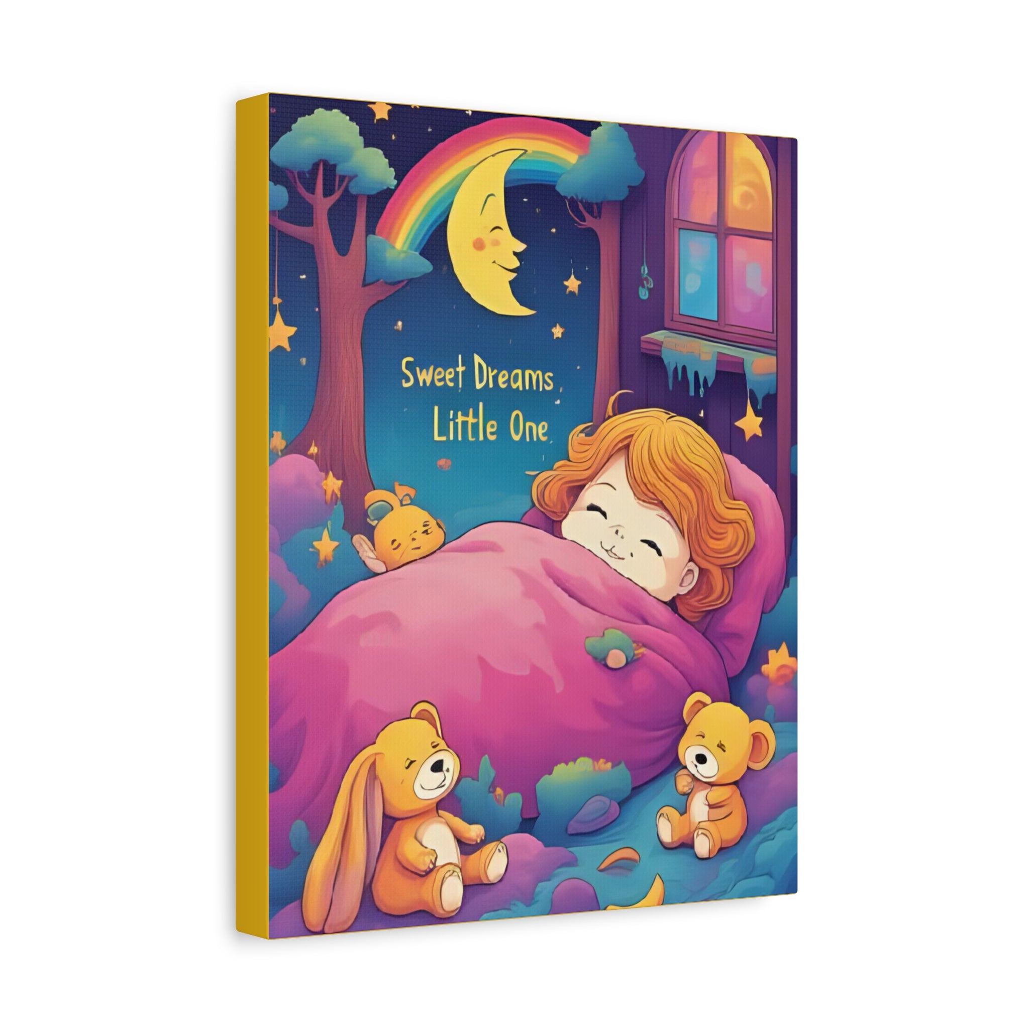 Sweet Dreams Canvas Art, Kids Room Decor, Nursery Wall Art, Baby Shower Gift, Rainbow Bear Print - Katoon kid 