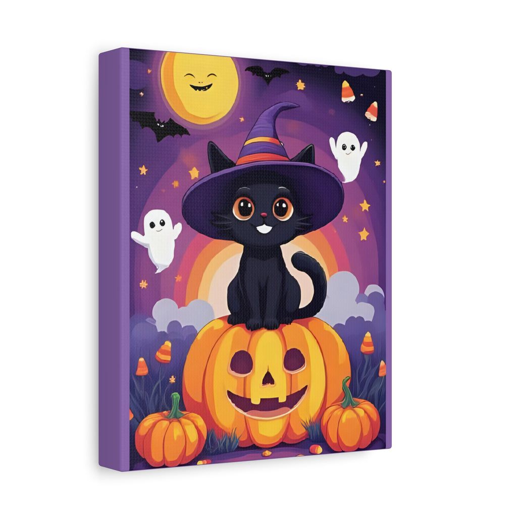 Halloween Cat Canvas Art, Cute Black Cat Wall Decor, Spooky Home Decoration, Fall Artwork, Trick or Treat Gift - Katoon kid 