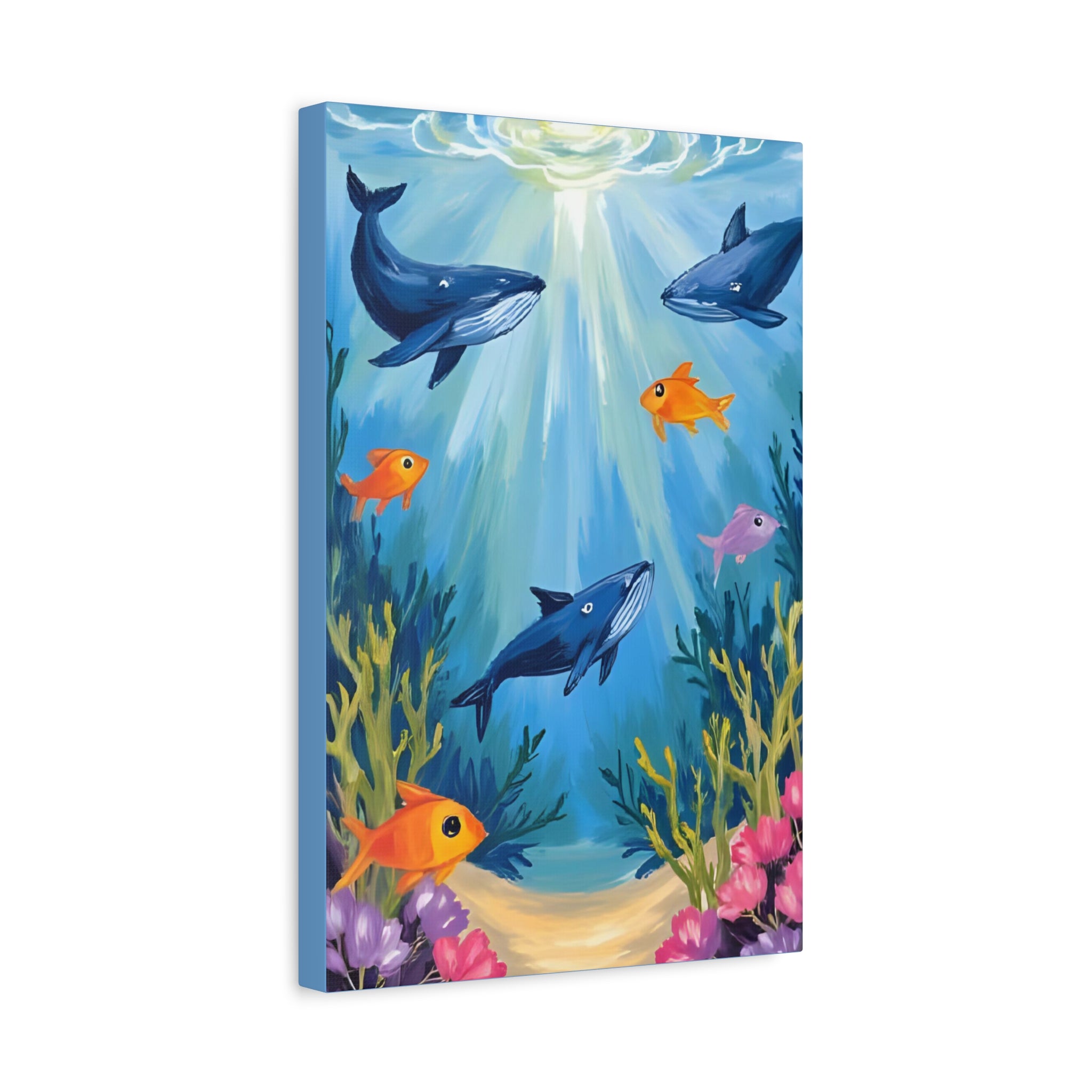 Baby shark Canvas Art, Underwater Landscape Home Decor, Ocean Wall Art, Marine Life, Gift for Sea Lovers, Beach House Decor - Katoon kid 