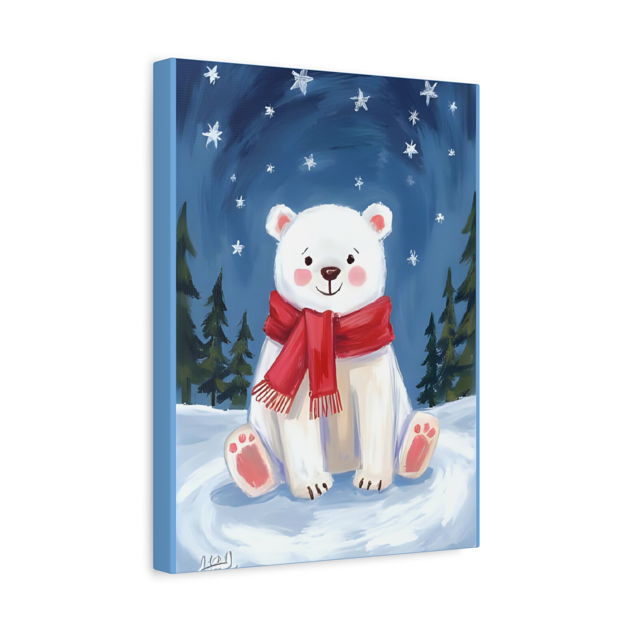 Polar bear winter painting, kids room art Canvas, wall decor. - Katoon kid 