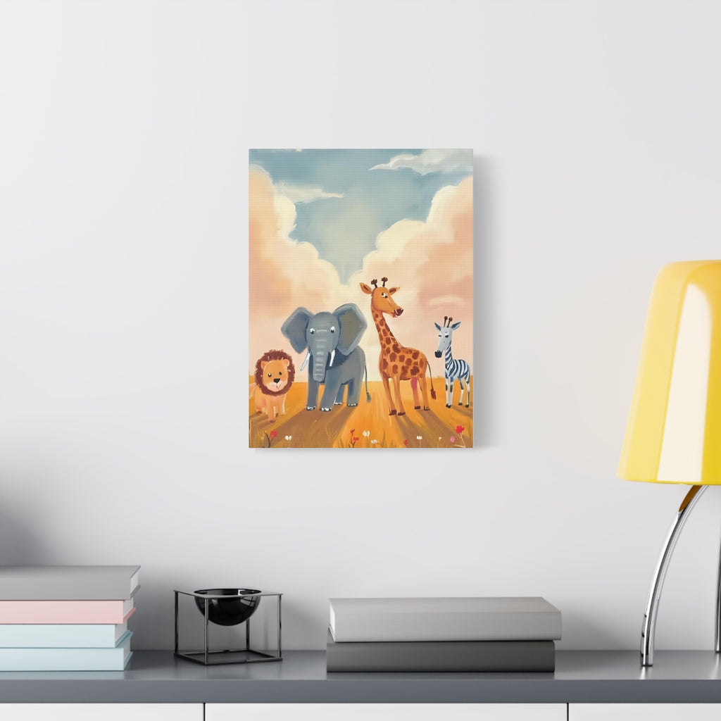 Cute Animal Kids Canvas Art, Safari Nursery Wall Decor, Safari Theme Print, Baby Shower Gift, Playroom Decoration - Katoon kid 