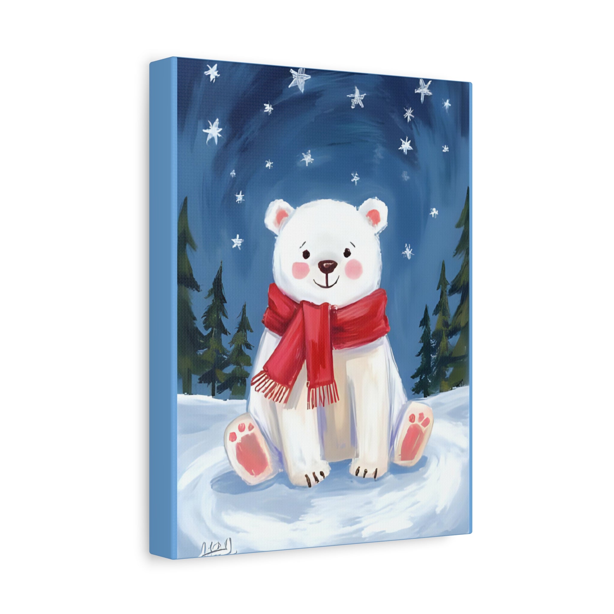 Polar bear winter painting, kids room art Canvas, wall decor. - Katoon kid 