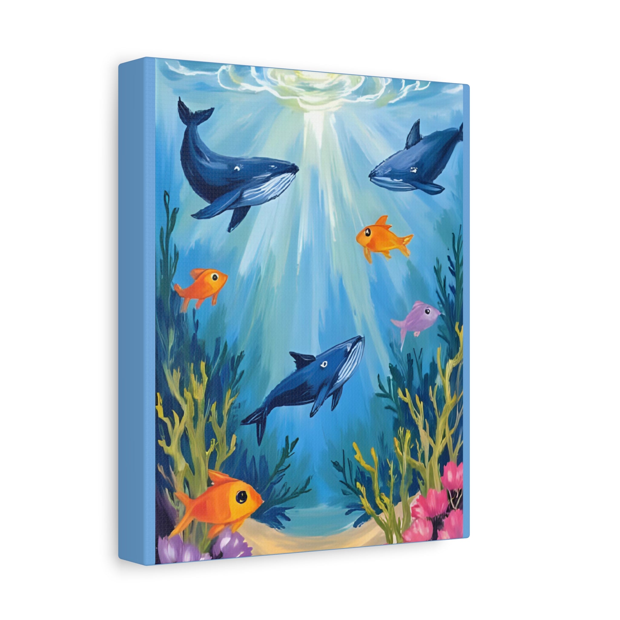 Baby shark Canvas Art, Underwater Landscape Home Decor, Ocean Wall Art, Marine Life, Gift for Sea Lovers, Beach House Decor - Katoon kid 