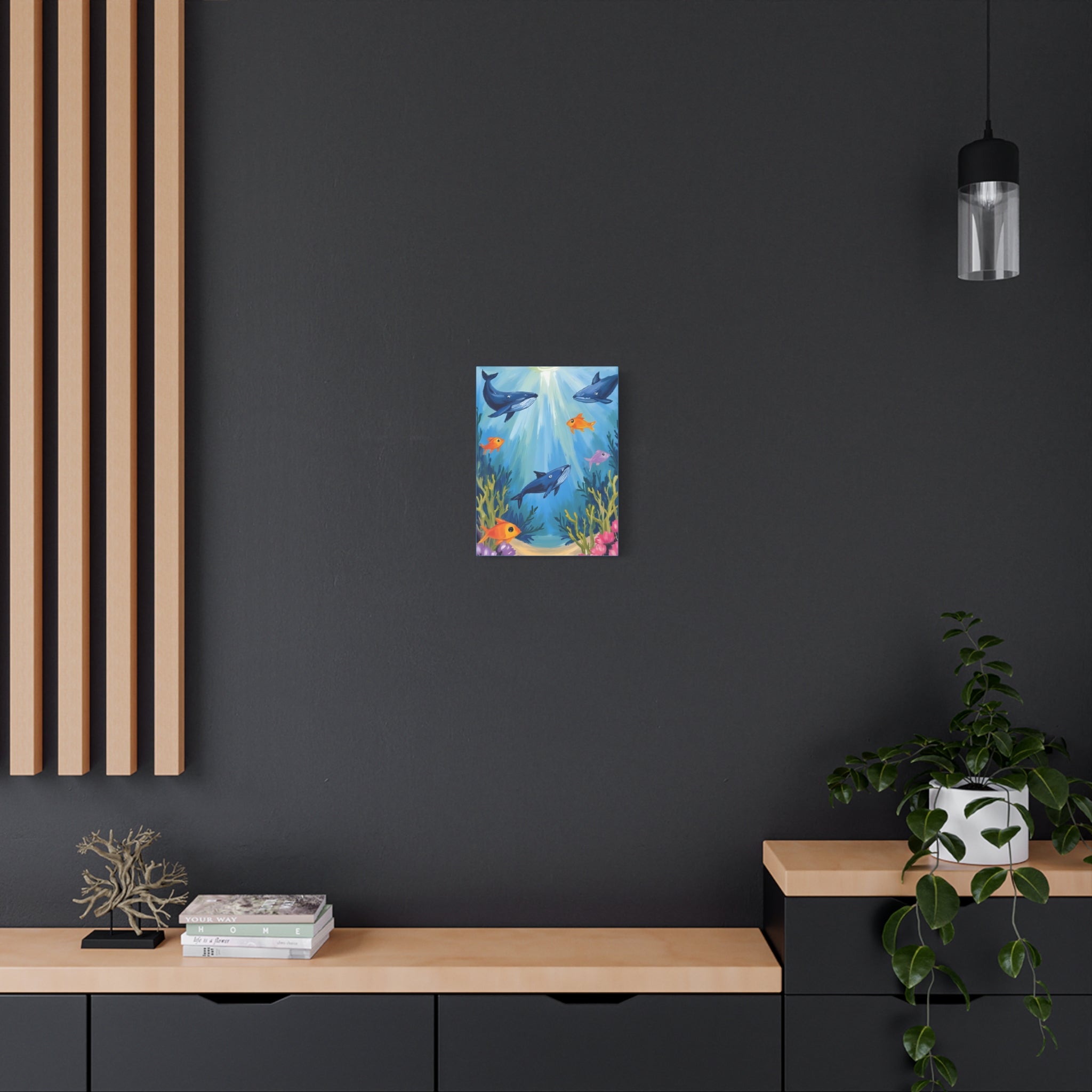 Baby shark Canvas Art, Underwater Landscape Home Decor, Ocean Wall Art, Marine Life, Gift for Sea Lovers, Beach House Decor - Katoon kid 