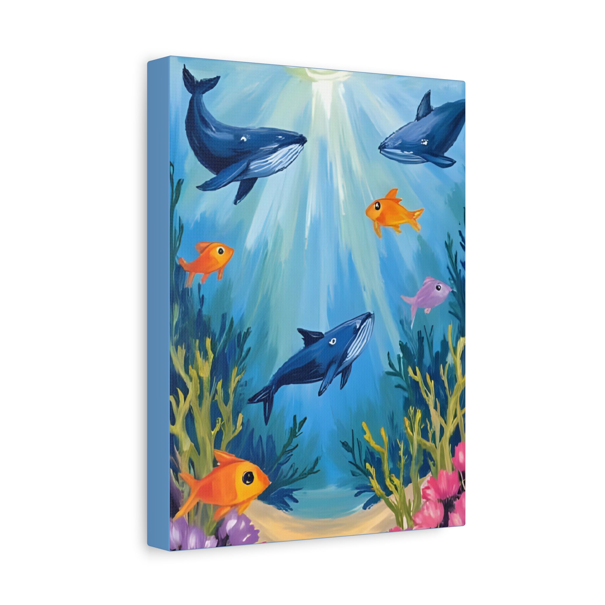 Baby shark Canvas Art, Underwater Landscape Home Decor, Ocean Wall Art, Marine Life, Gift for Sea Lovers, Beach House Decor - Katoon kid 