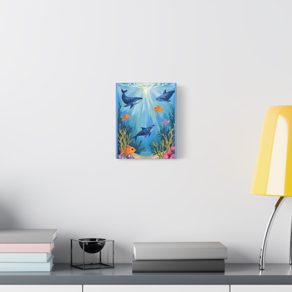 Baby shark Canvas Art, Underwater Landscape Home Decor, Ocean Wall Art, Marine Life, Gift for Sea Lovers, Beach House Decor - Katoon kid 