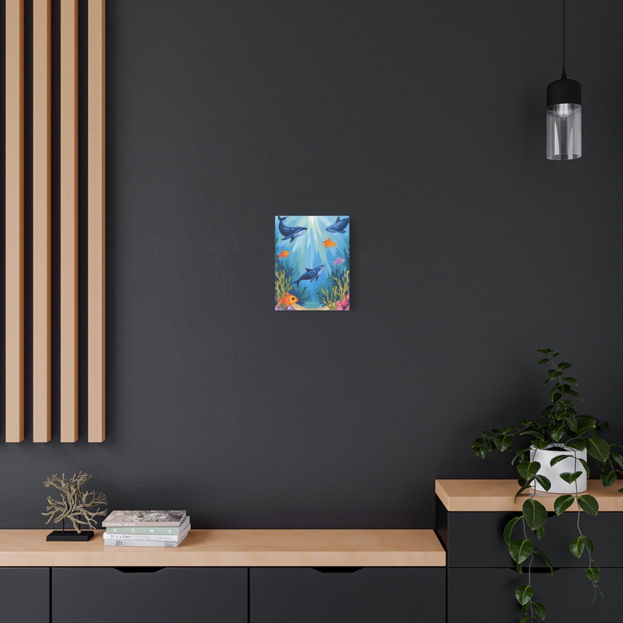 Baby shark Canvas Art, Underwater Landscape Home Decor, Ocean Wall Art, Marine Life, Gift for Sea Lovers, Beach House Decor - Katoon kid 