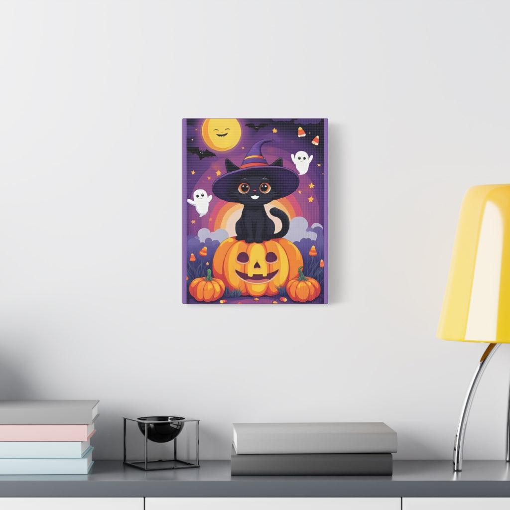 Halloween Cat Canvas Art, Cute Black Cat Wall Decor, Spooky Home Decoration, Fall Artwork, Trick or Treat Gift - Katoon kid 