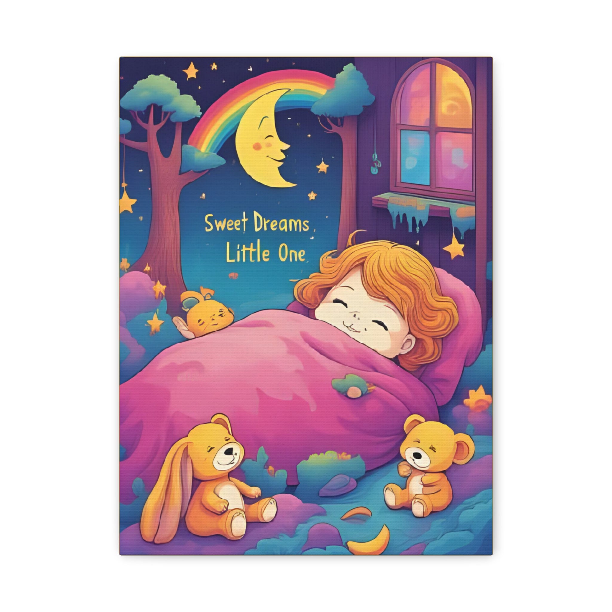 Sweet Dreams Canvas Art, Kids Room Decor, Nursery Wall Art, Baby Shower Gift, Rainbow Bear Print - Katoon kid 