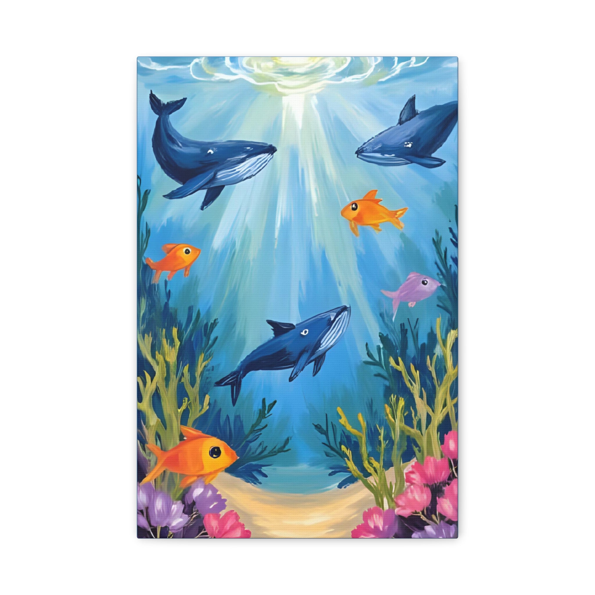 Baby shark Canvas Art, Underwater Landscape Home Decor, Ocean Wall Art, Marine Life, Gift for Sea Lovers, Beach House Decor - Katoon kid 