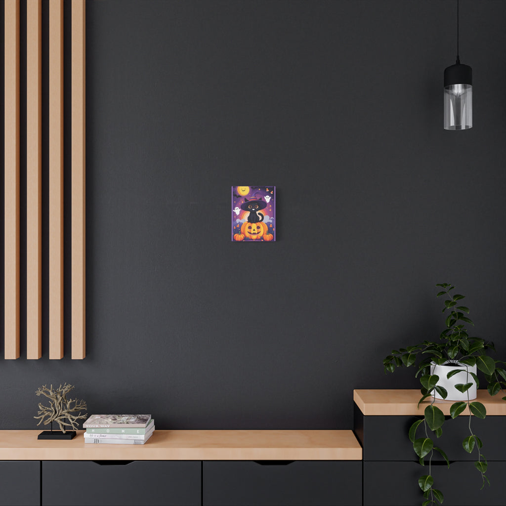 Halloween Cat Canvas Art, Cute Black Cat Wall Decor, Spooky Home Decoration, Fall Artwork, Trick or Treat Gift - Katoon kid 