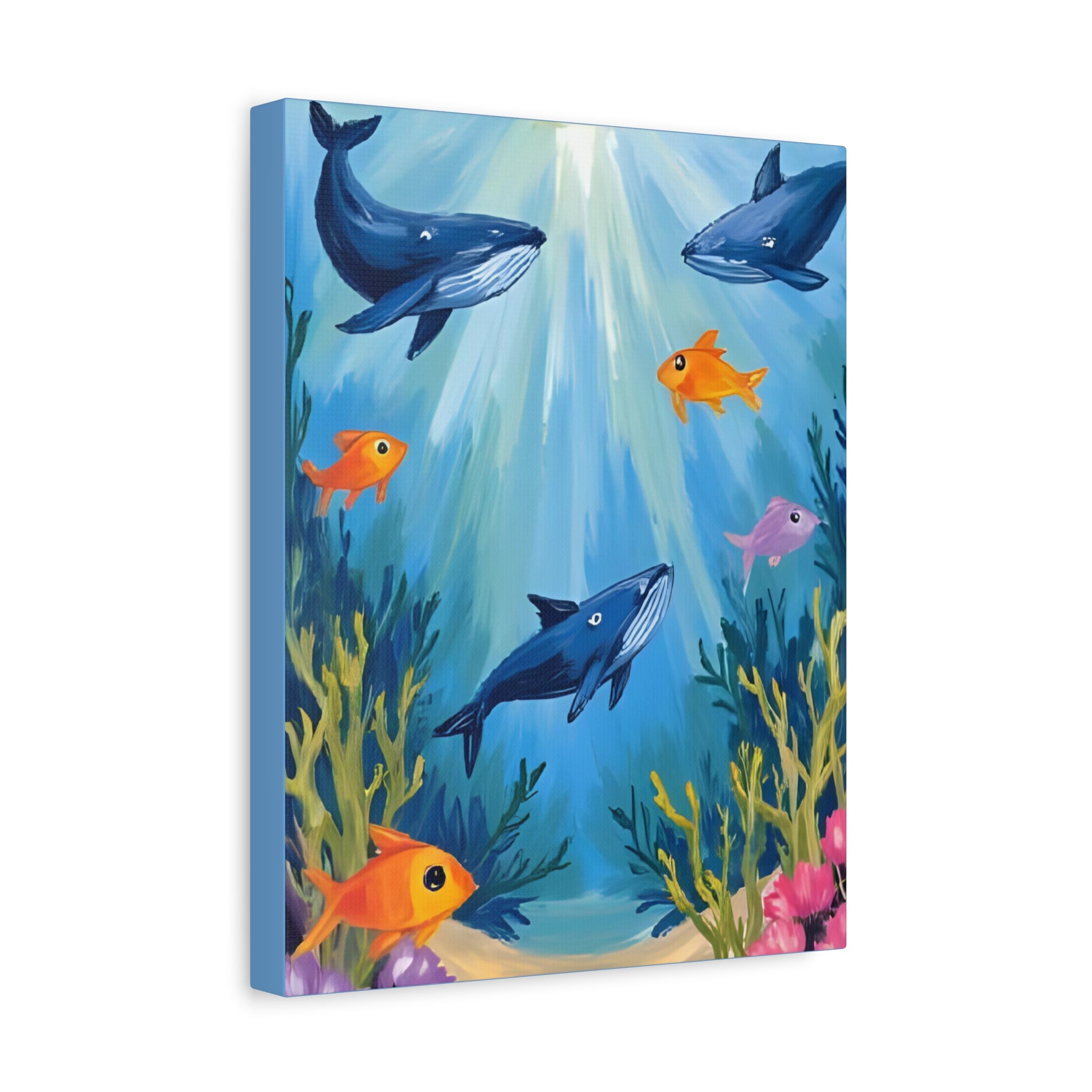 Baby shark Canvas Art, Underwater Landscape Home Decor, Ocean Wall Art, Marine Life, Gift for Sea Lovers, Beach House Decor - Katoon kid 