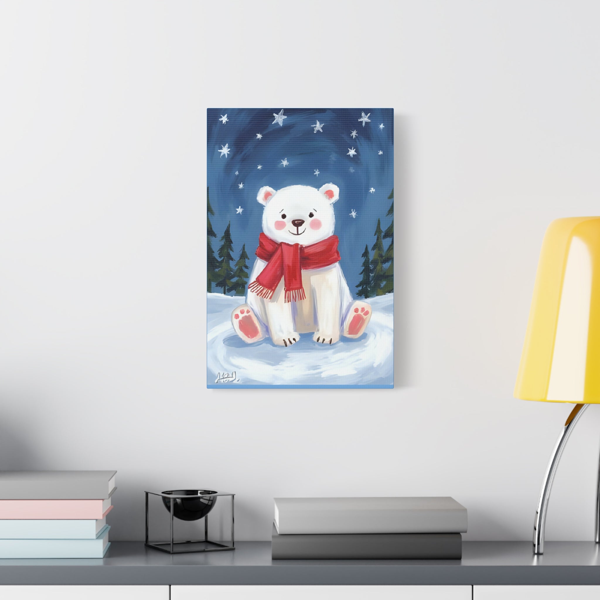 Polar bear winter painting, kids room art Canvas, wall decor. - Katoon kid 