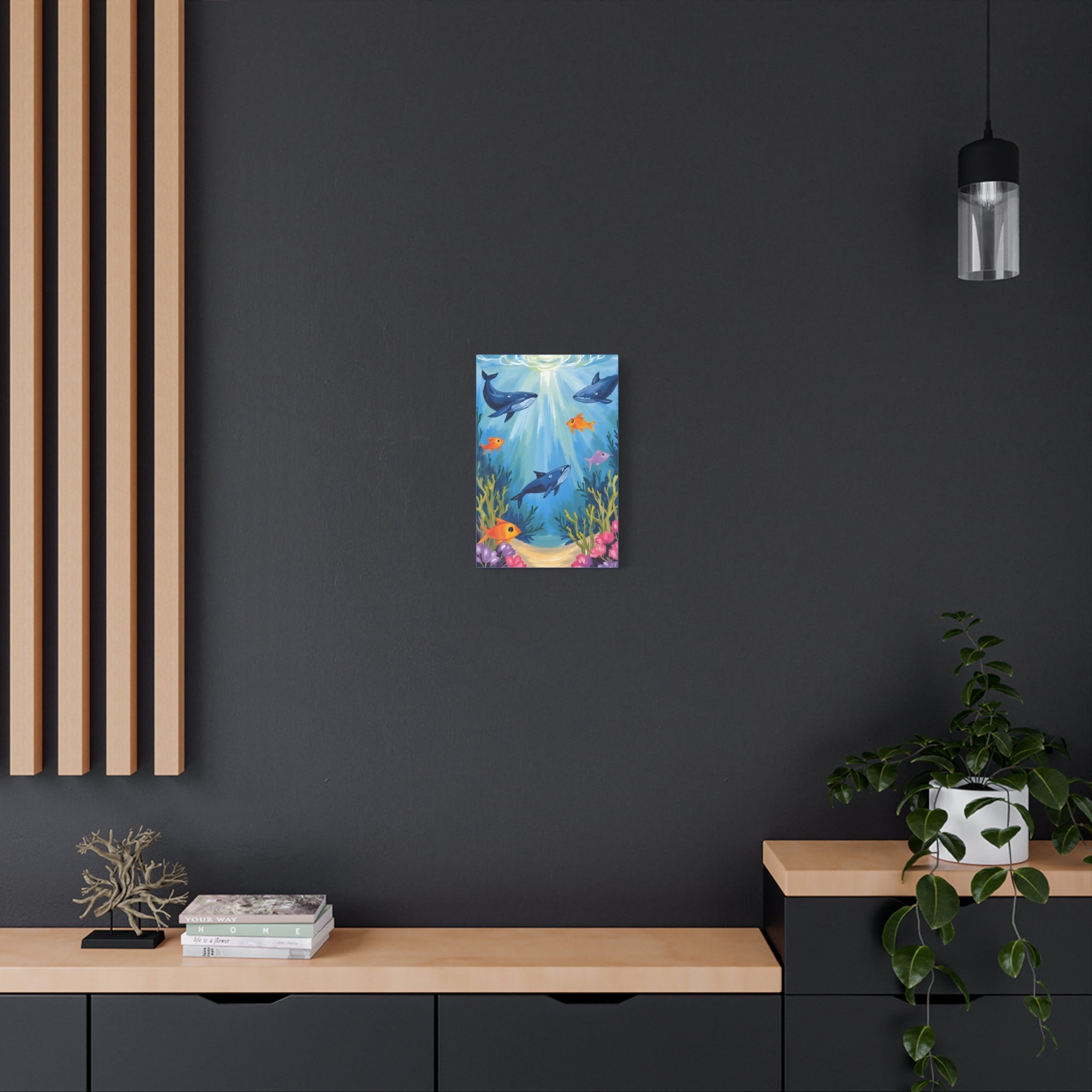Baby shark Canvas Art, Underwater Landscape Home Decor, Ocean Wall Art, Marine Life, Gift for Sea Lovers, Beach House Decor - Katoon kid 