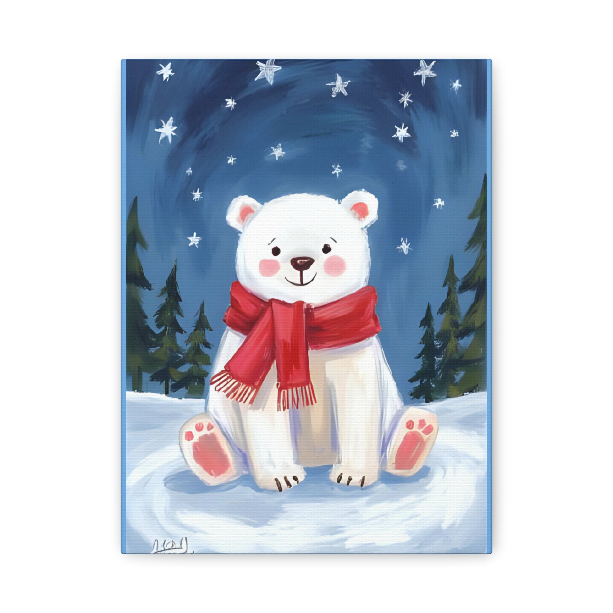 Polar bear winter painting, kids room art Canvas, wall decor. - Katoon kid 