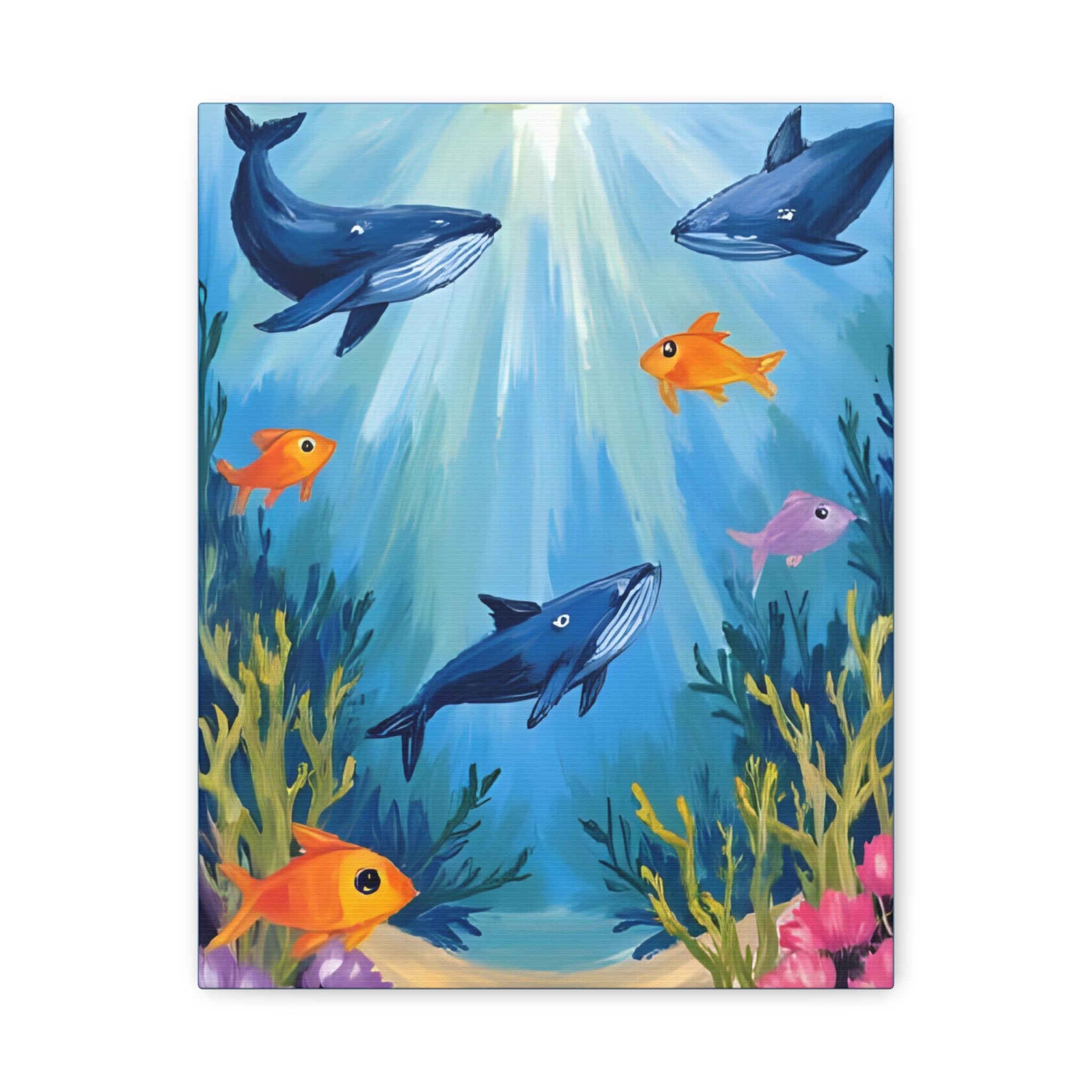 Baby shark Canvas Art, Underwater Landscape Home Decor, Ocean Wall Art, Marine Life, Gift for Sea Lovers, Beach House Decor - Katoon kid 