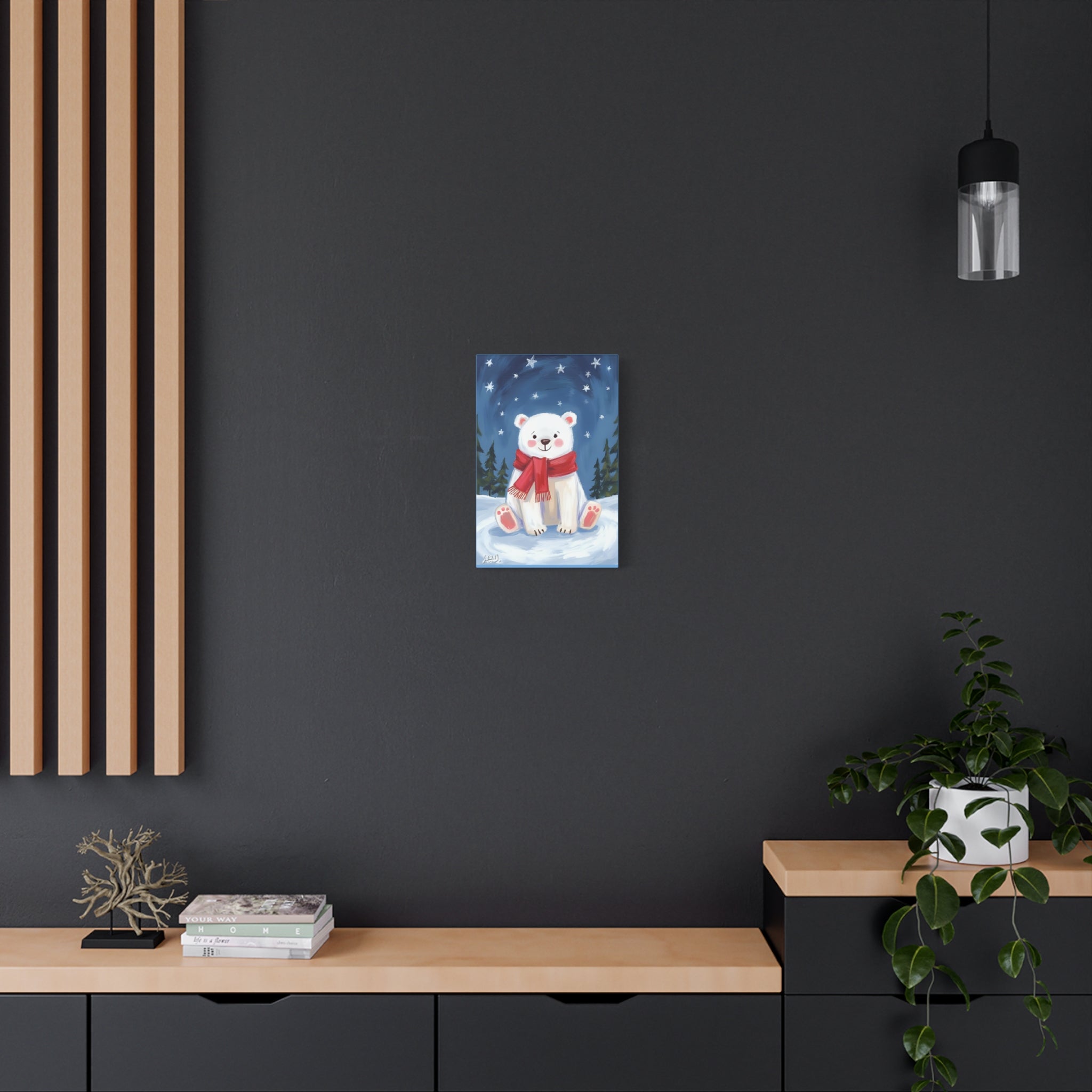 Polar bear winter painting, kids room art Canvas, wall decor. - Katoon kid 