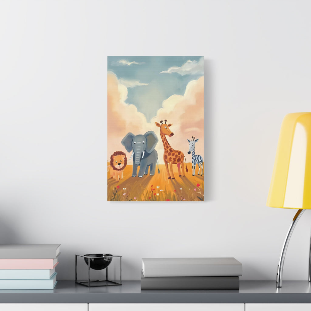 Cute Animal Kids Canvas Art, Safari Nursery Wall Decor, Safari Theme Print, Baby Shower Gift, Playroom Decoration - Katoon kid 