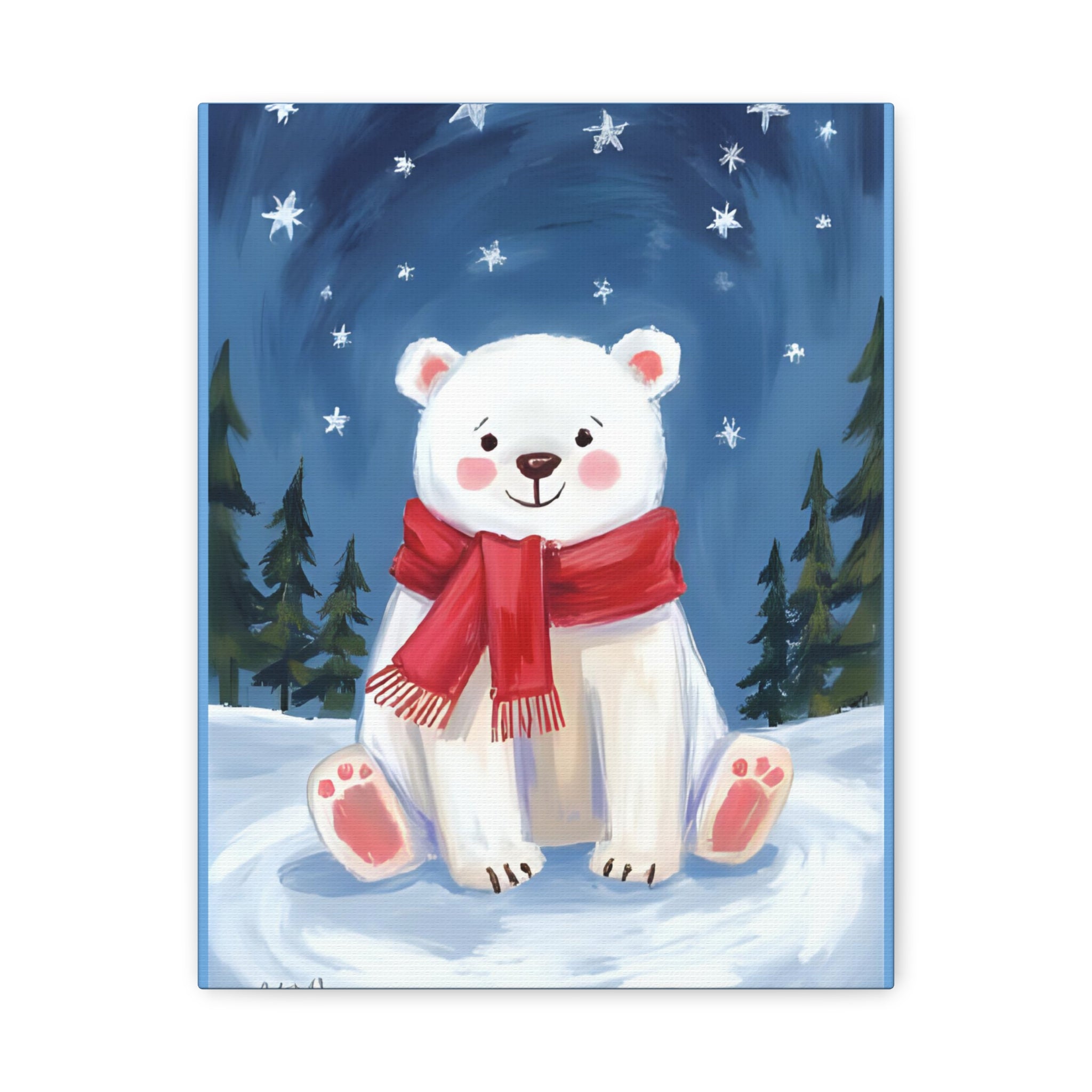 Polar bear winter painting, kids room art Canvas, wall decor. - Katoon kid 