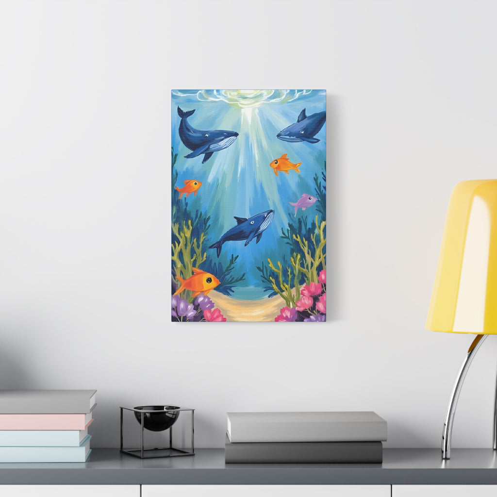 Baby shark Canvas Art, Underwater Landscape Home Decor, Ocean Wall Art, Marine Life, Gift for Sea Lovers, Beach House Decor - Katoon kid 